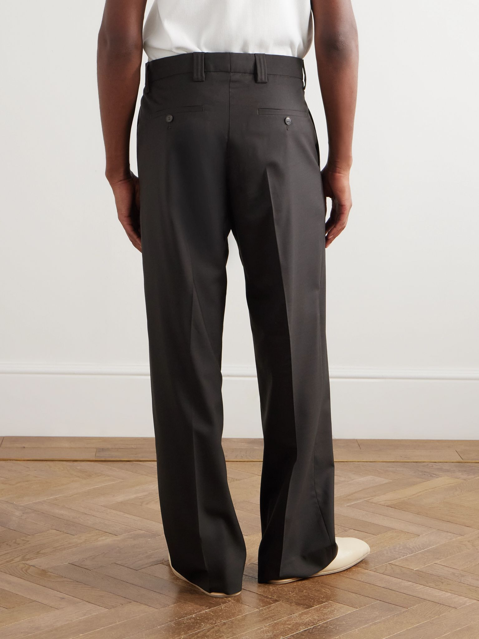 Classic Wide-Leg Pleated Wool-Twill Trousers Brown - 4