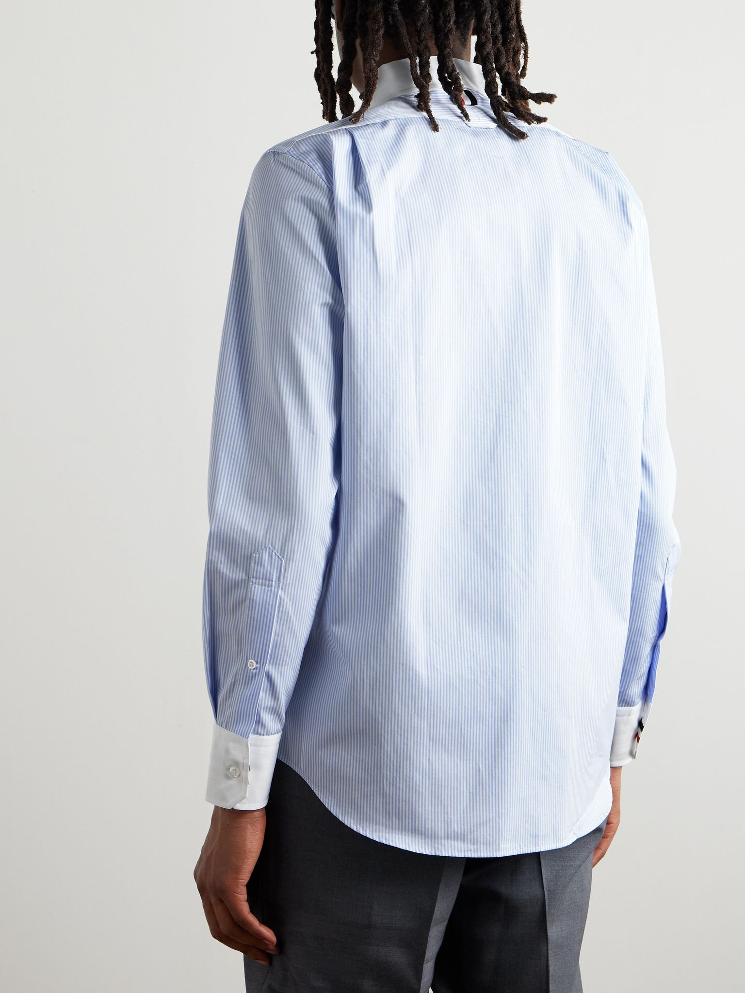 Button-Down Collar Logo-Appliquéd Striped Cotton-Poplin Shirt Blue - 4