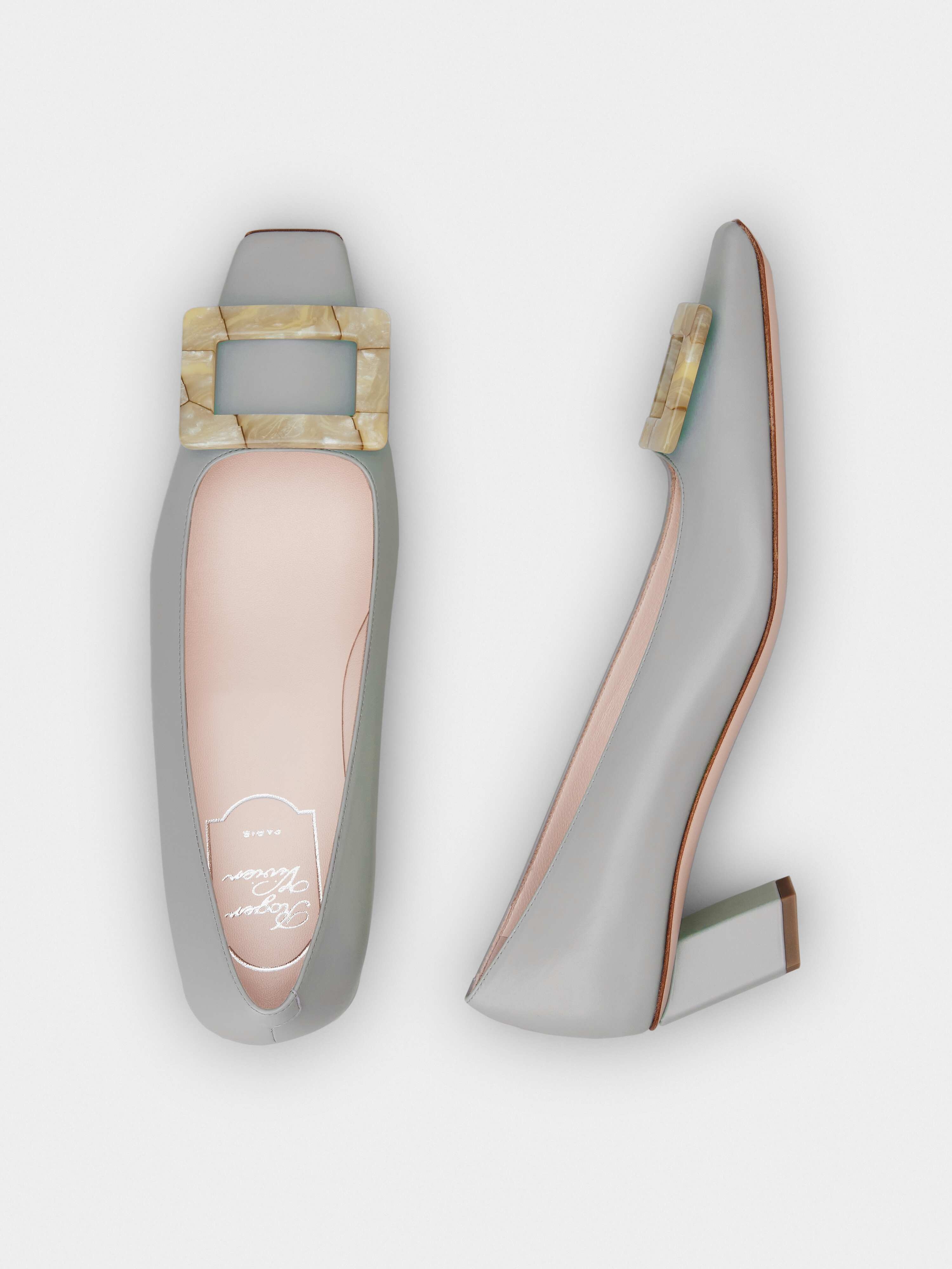 Belle Vivier Motherpearl Buckle Pumps in Leather - 4