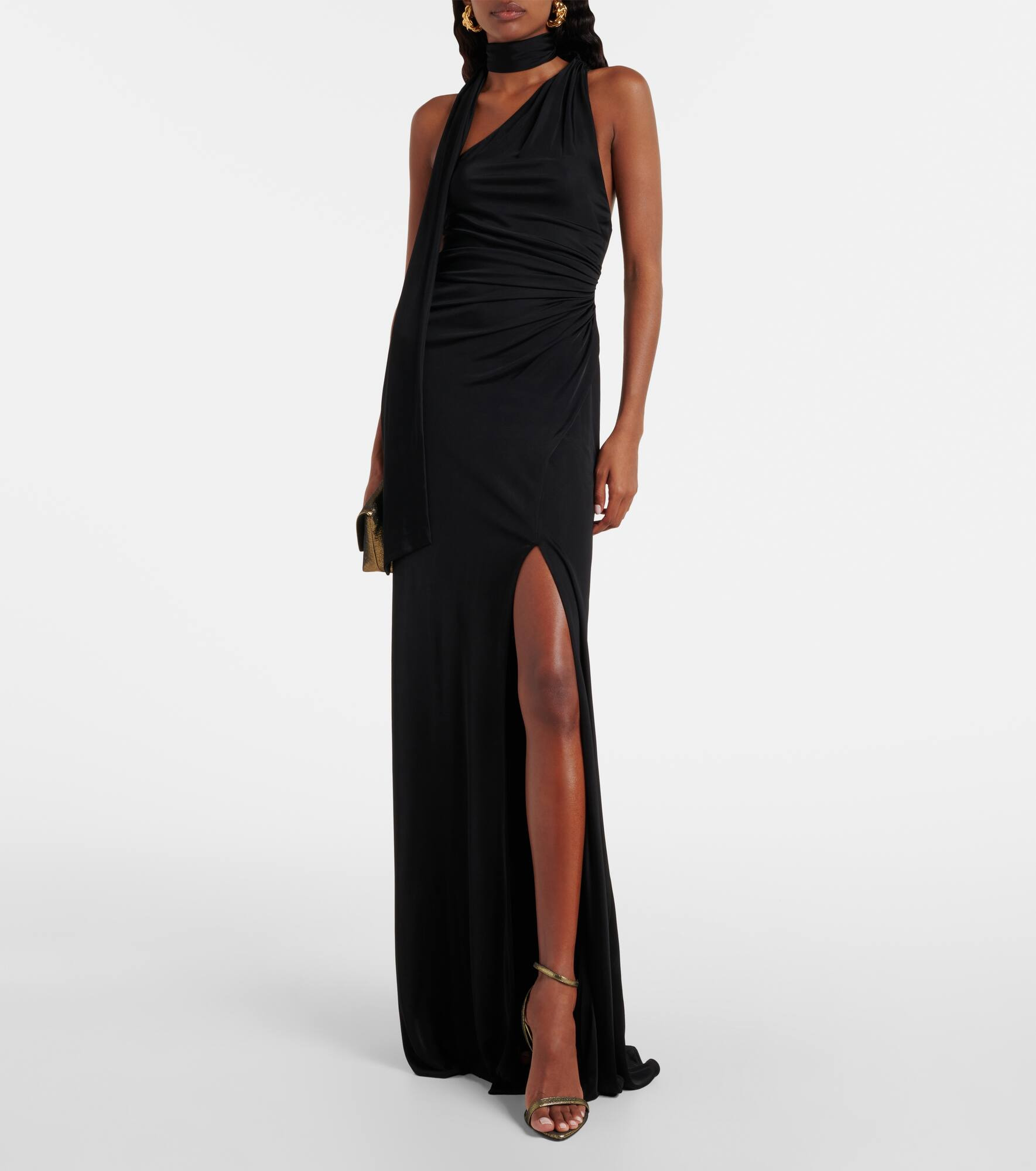 Scarf-detail one-shoulder jersey gown - 2