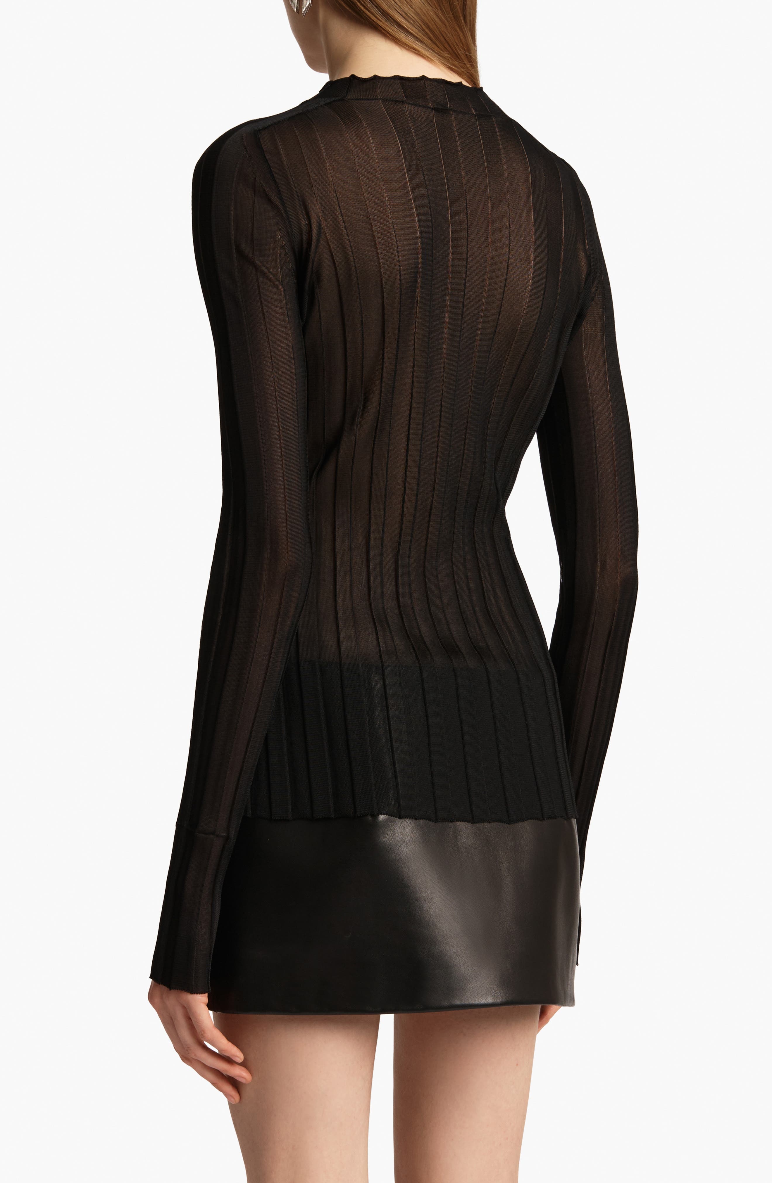 Khaite Cosette Sheer Rib Top in Black at Nordstrom - 2