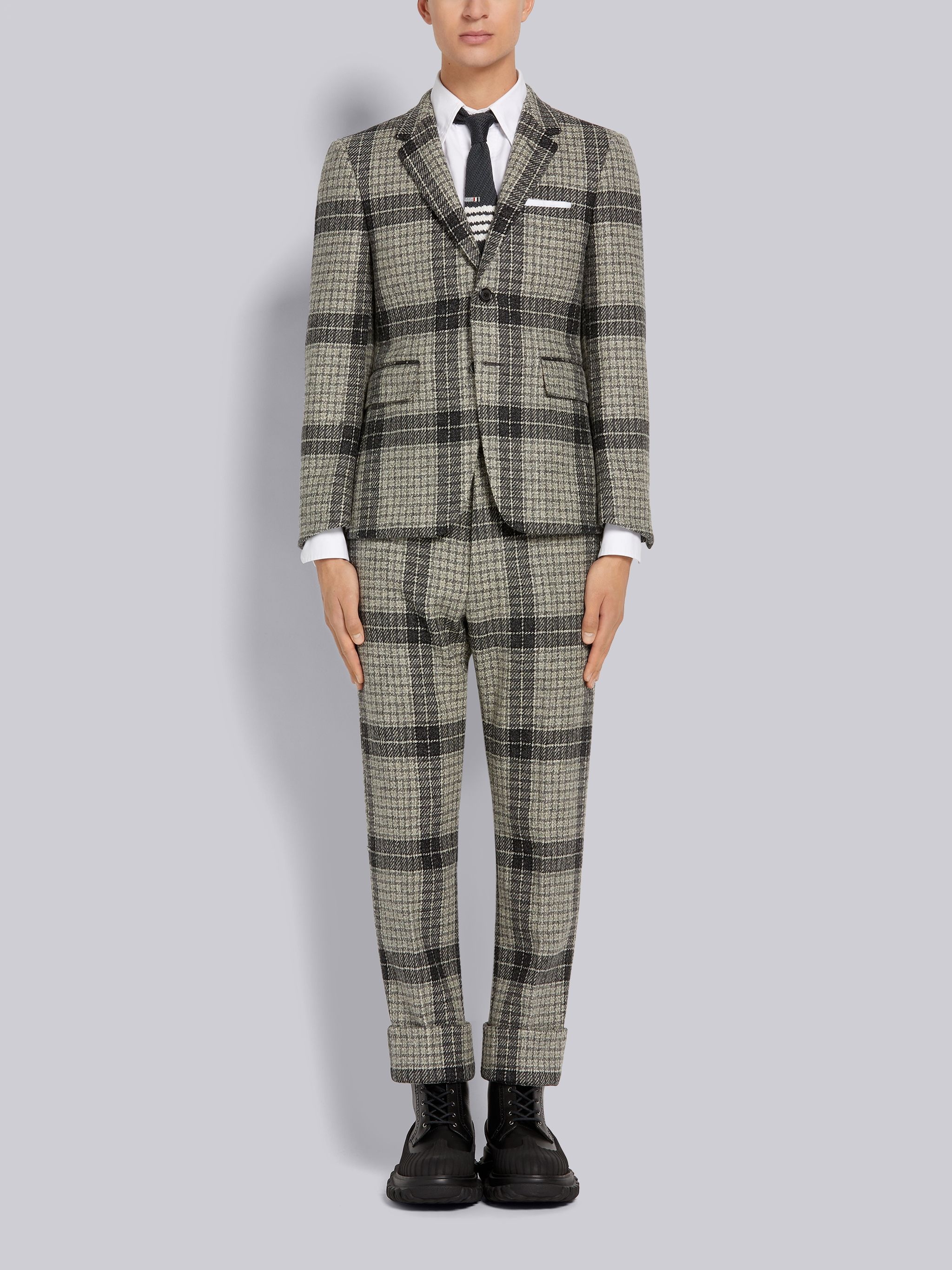 Medium Grey Grid Windowpane Check British Wool Classic Sport Coat - 4