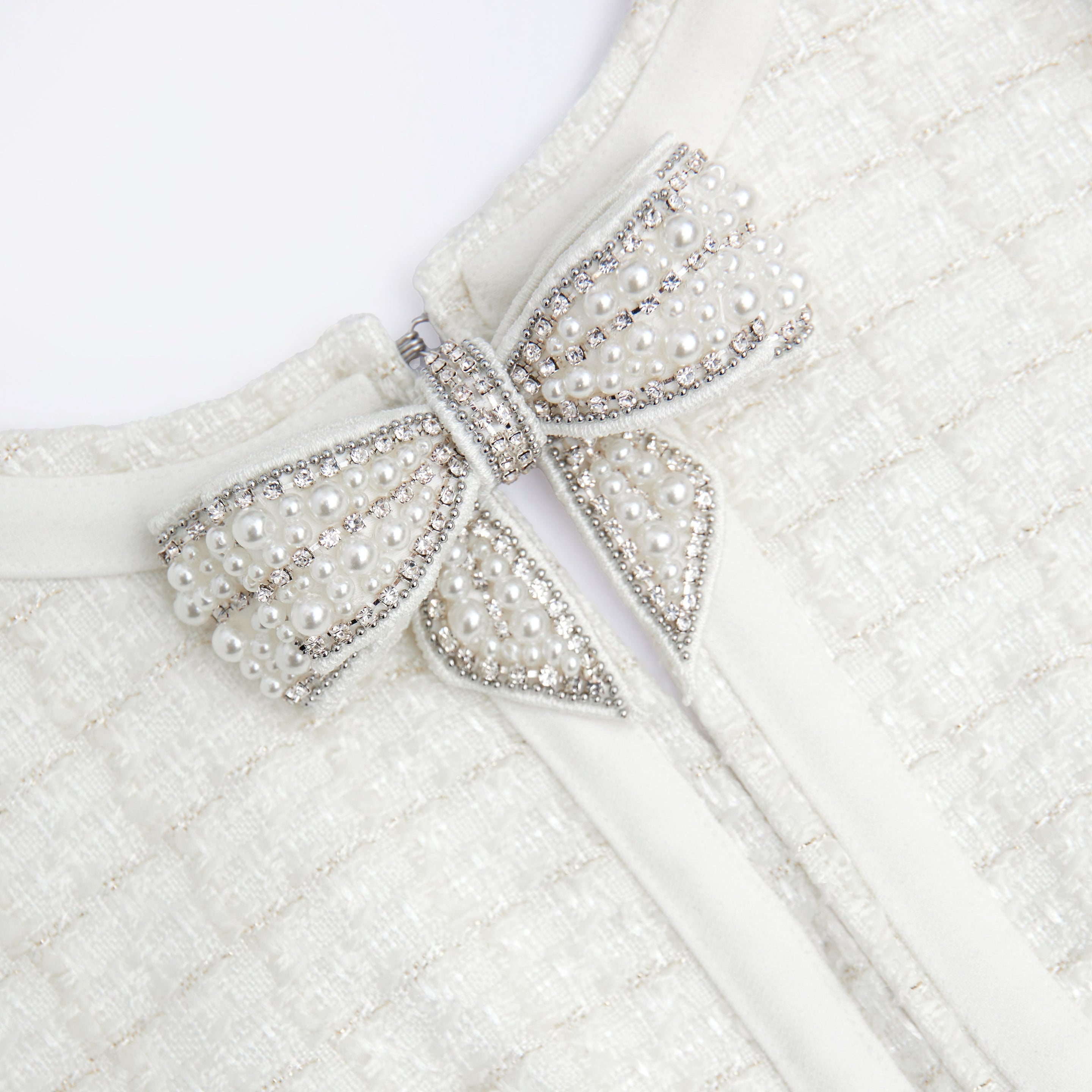 Cream Boucle Bow Mini Dress - 5