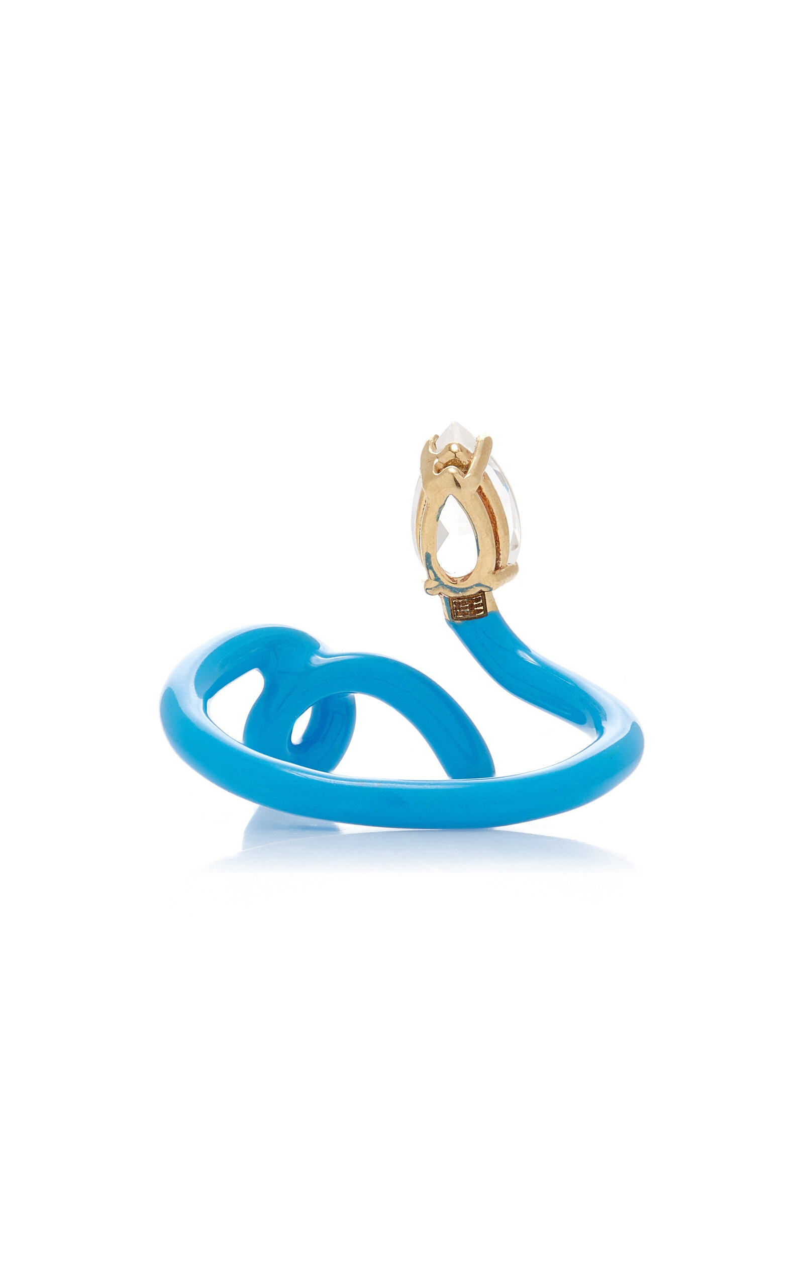 Baby Vine Enameled 9K Yellow Gold, Silver Crystal Ring blue - 5