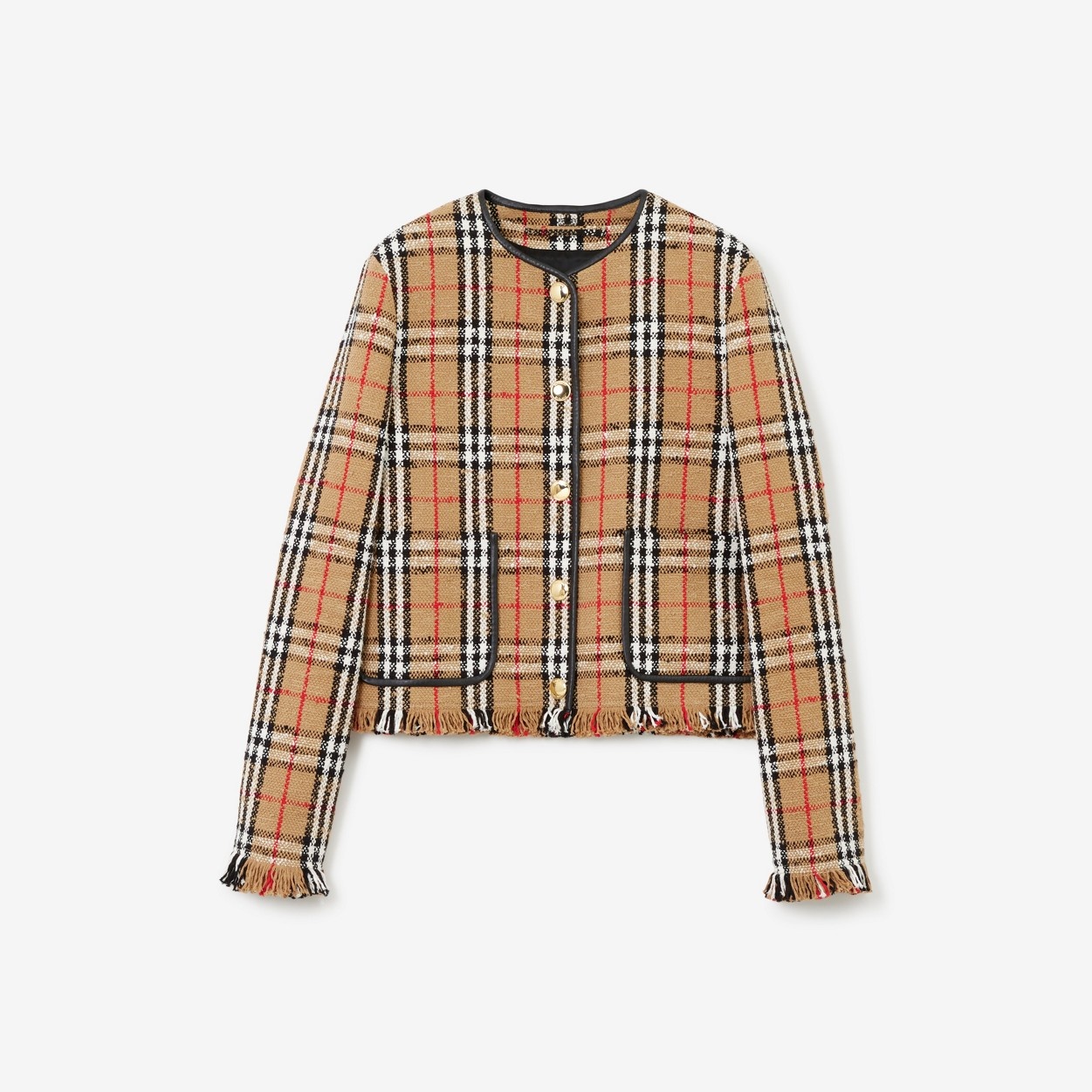 Vintage Check Bouclé Collarless Jacket - 1