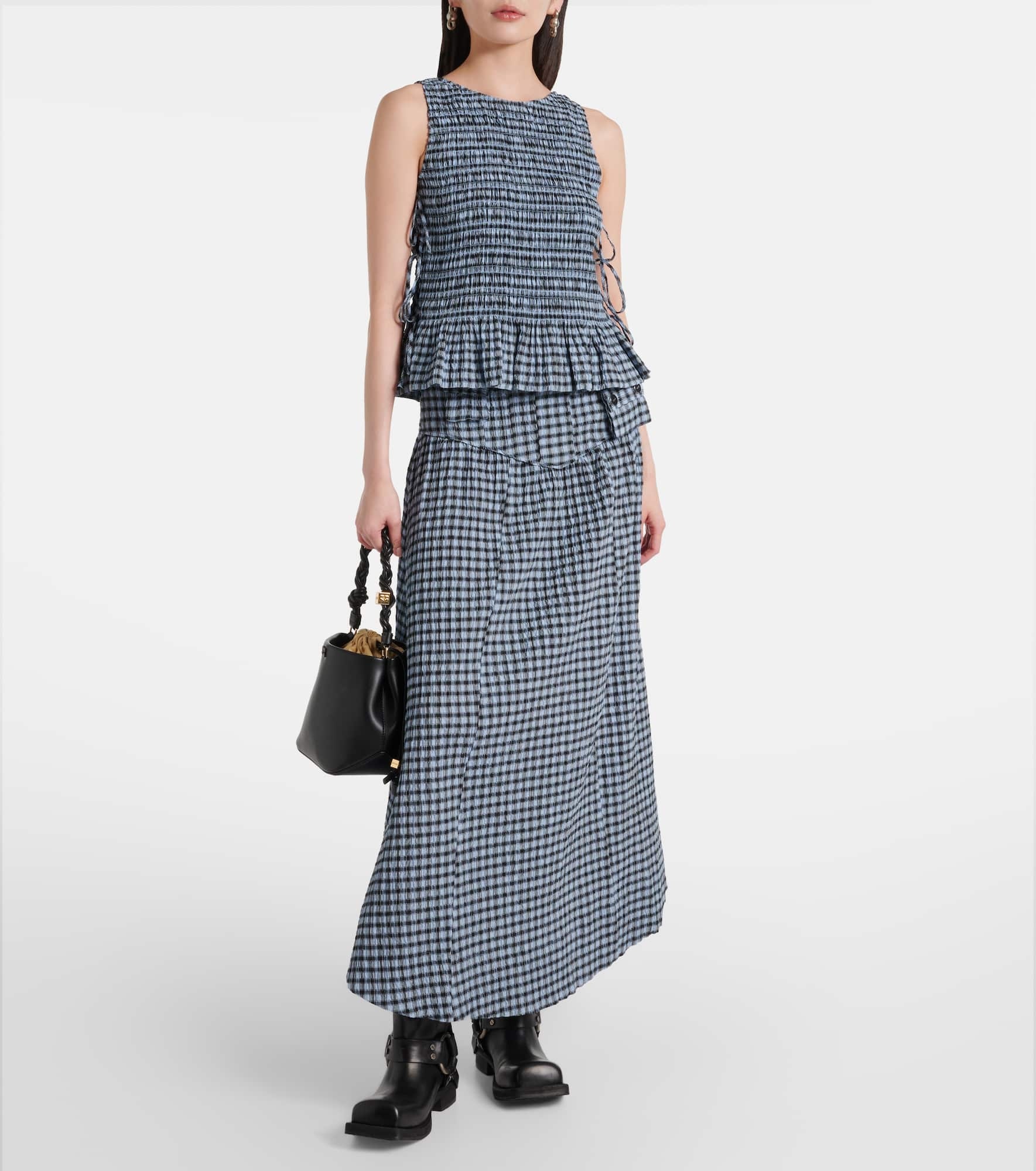 Gingham high-rise cotton-blend maxi skirt - 2