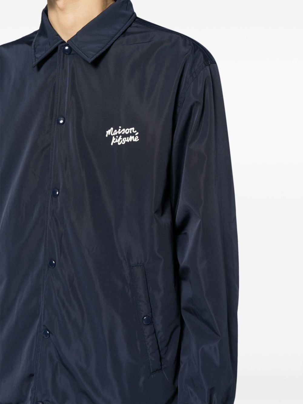 logo-embroidered drawstring shirt jacket - 5