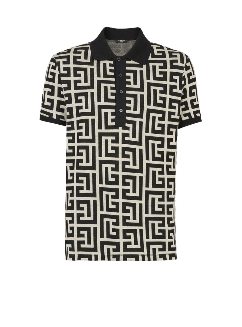 Cotton polo with maxi Balmain monogram 1