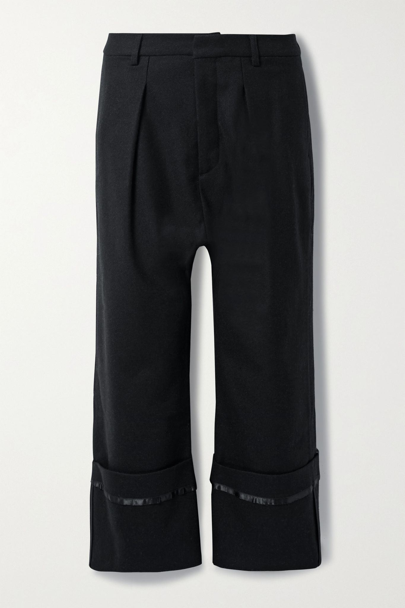 Cropped satin-trimmed wool-twill pants - 1