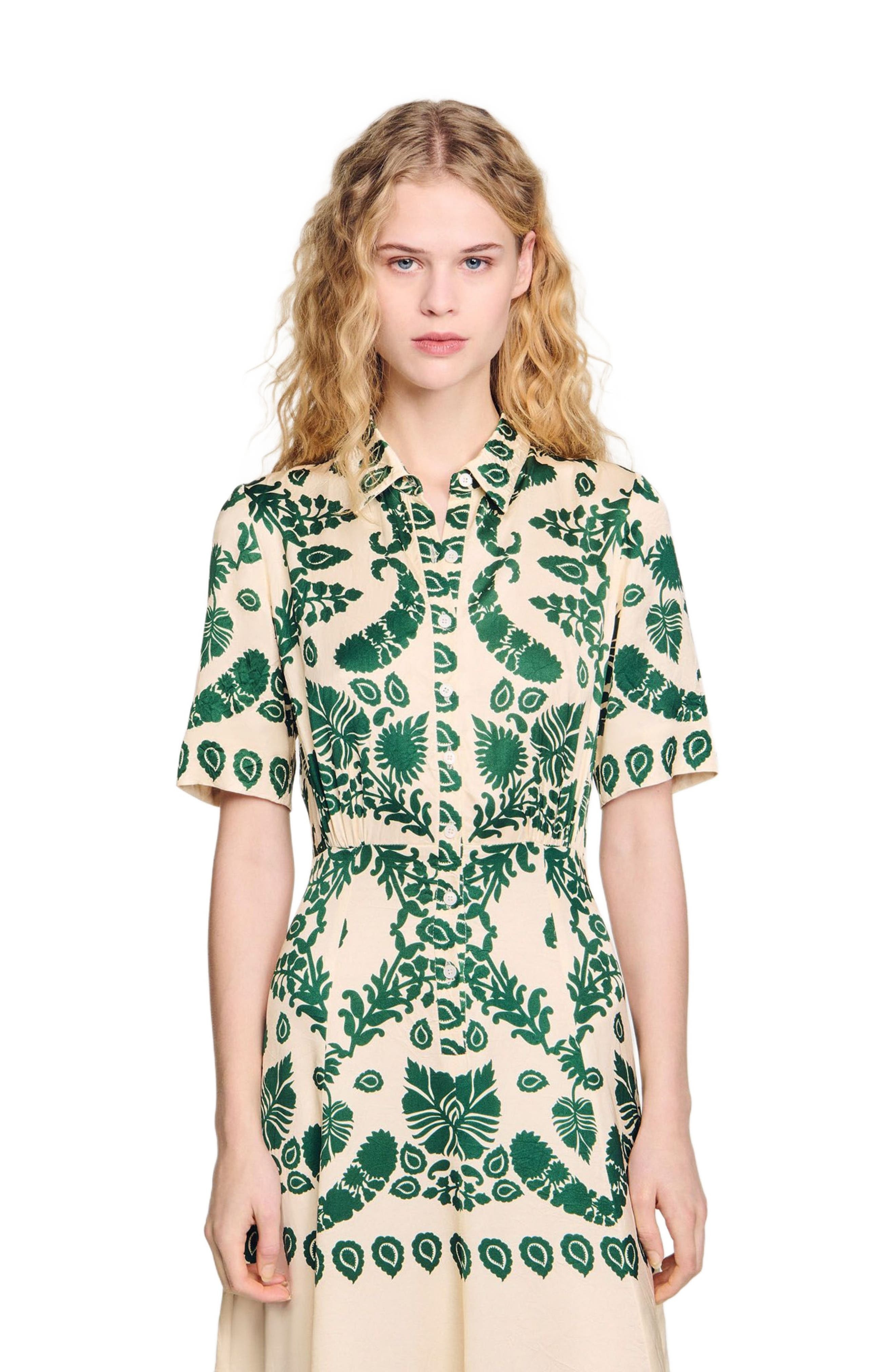SANDRO Floral print maxi dress in Ecru /Green at Nordstrom - 2