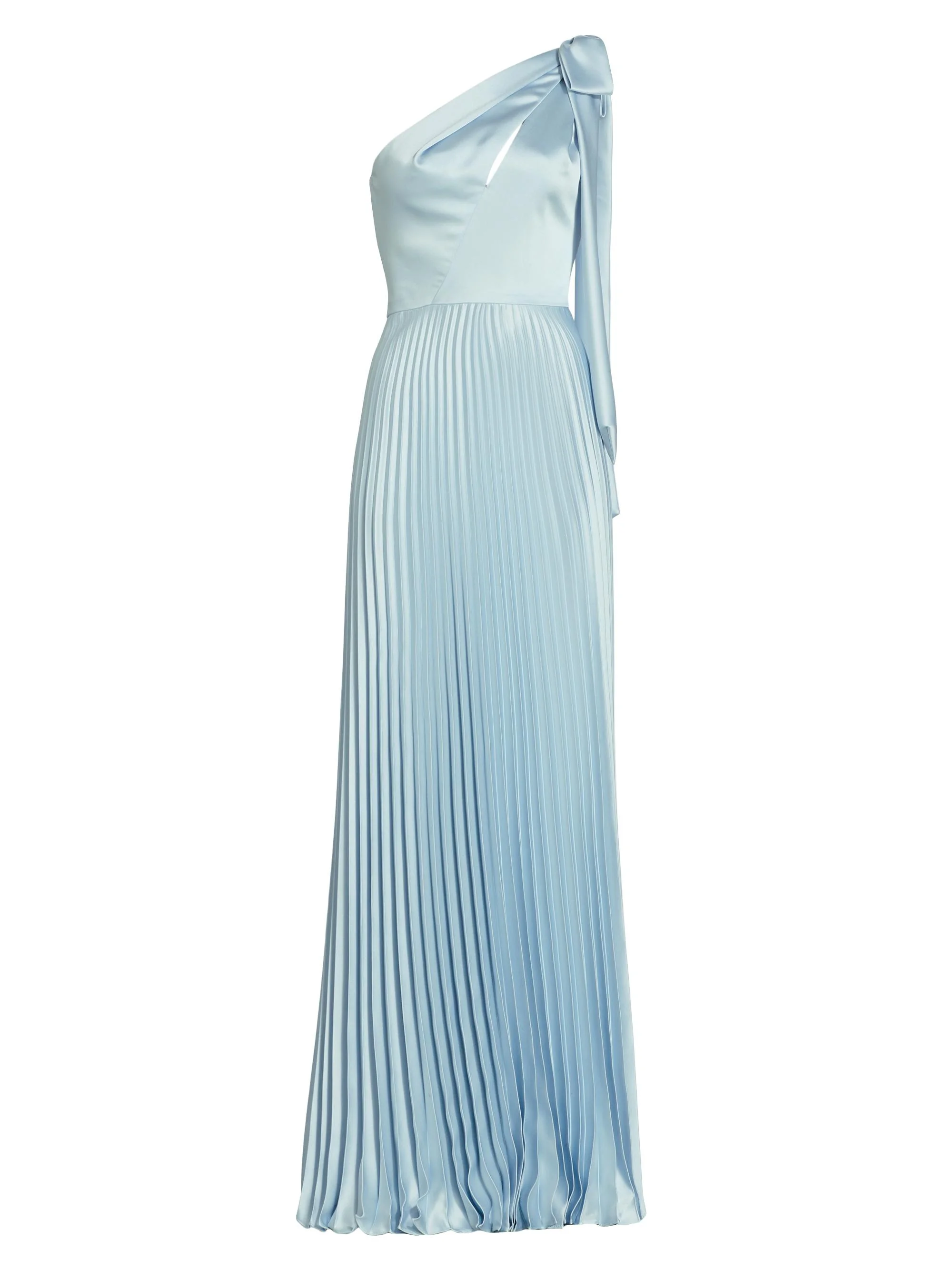 Women's Satin One-Shoulder Pleated Gown - Ice - 1