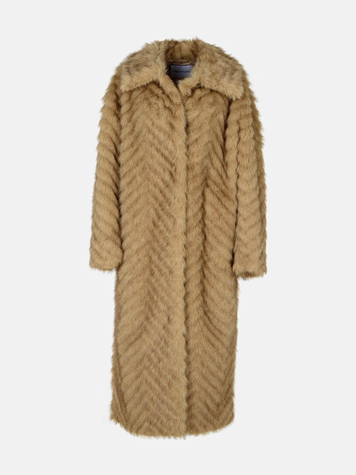 'WYNTHER' BROWN FAUX FUR COAT - 1