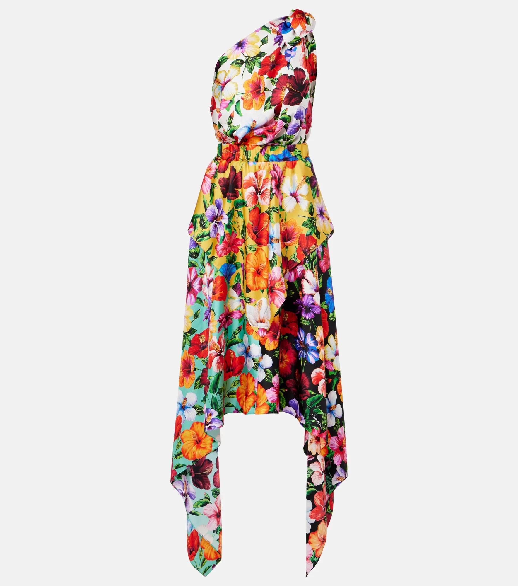 Floral one-shoulder silk midi dress - 1