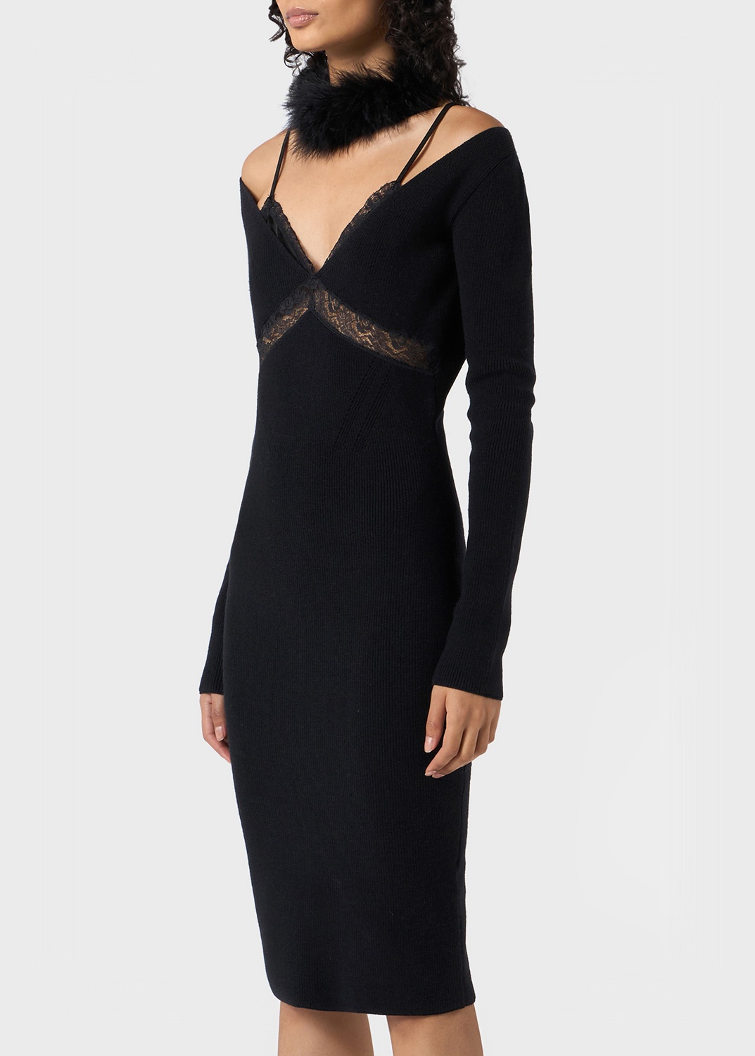 KNITTED MIDI DRESS WITH LACE - 5