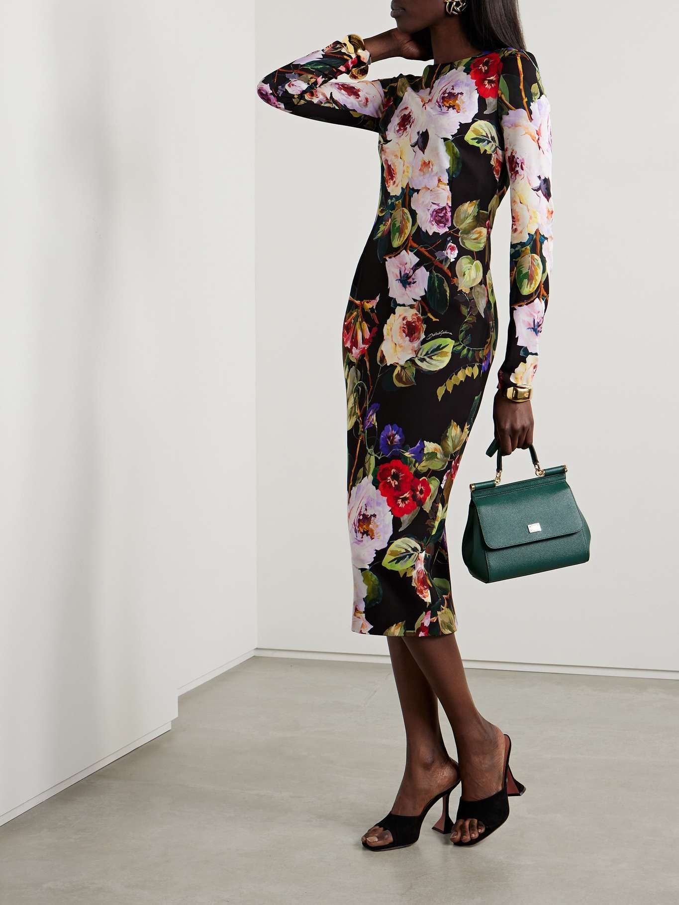 Floral-print silk-charmeuse midi dress - 2