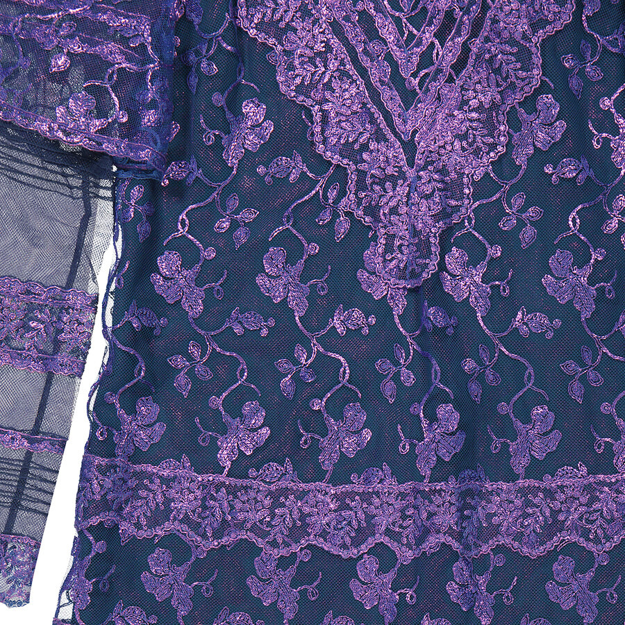 Burberry Laminated Lace Cape Sleeve Dress In Bright Purple - 7