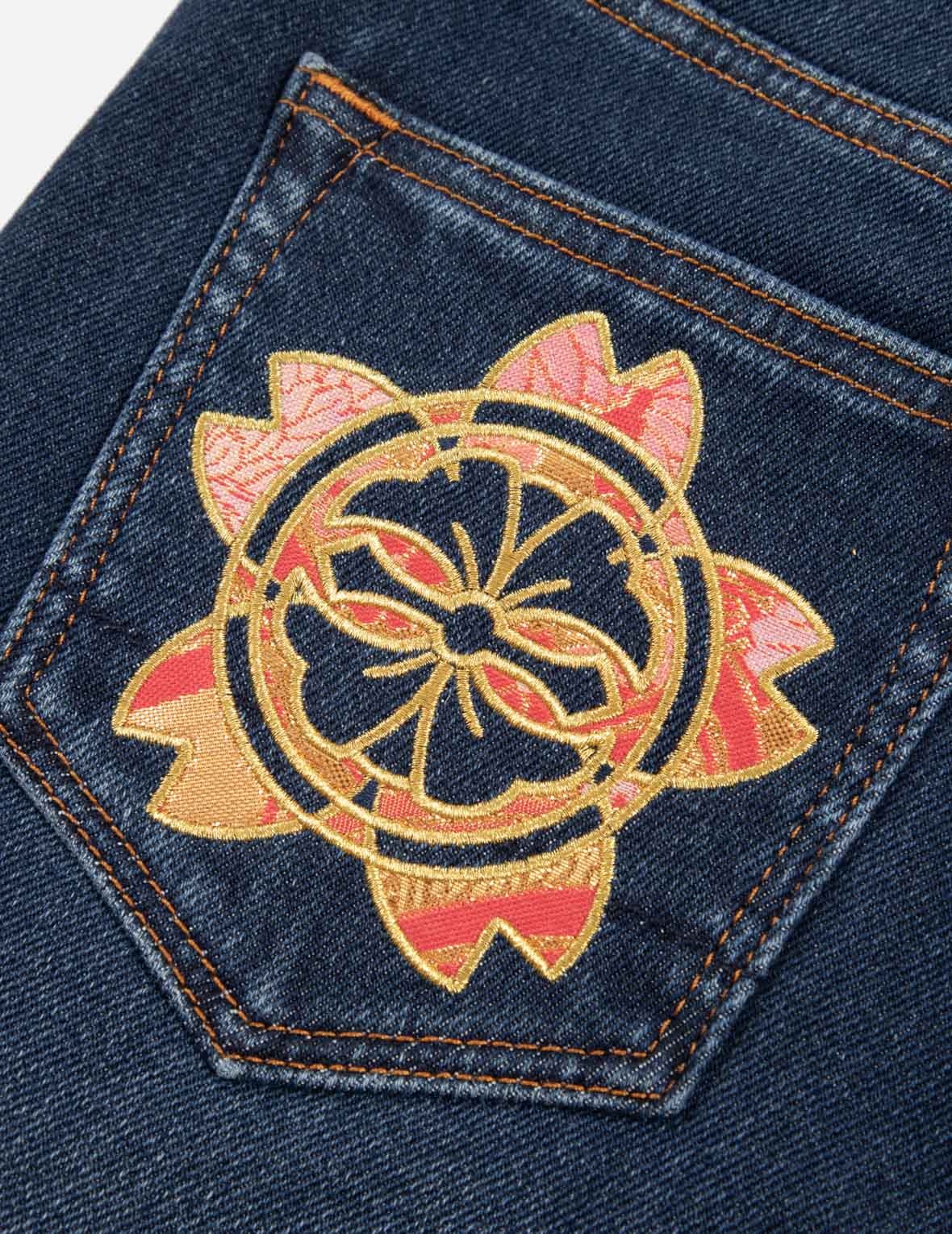 BROCADE KAMON AND LOGO BOOT CUT JEANS - 7