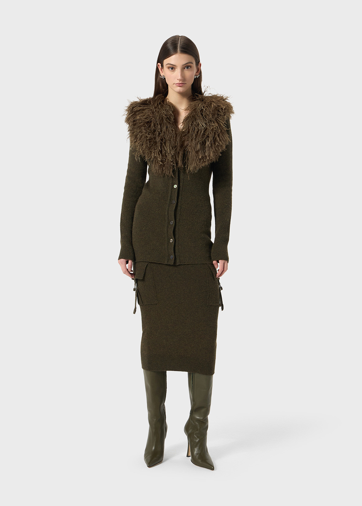 WOOL CARDIGAN WITH FEATHER COLLAR - 2