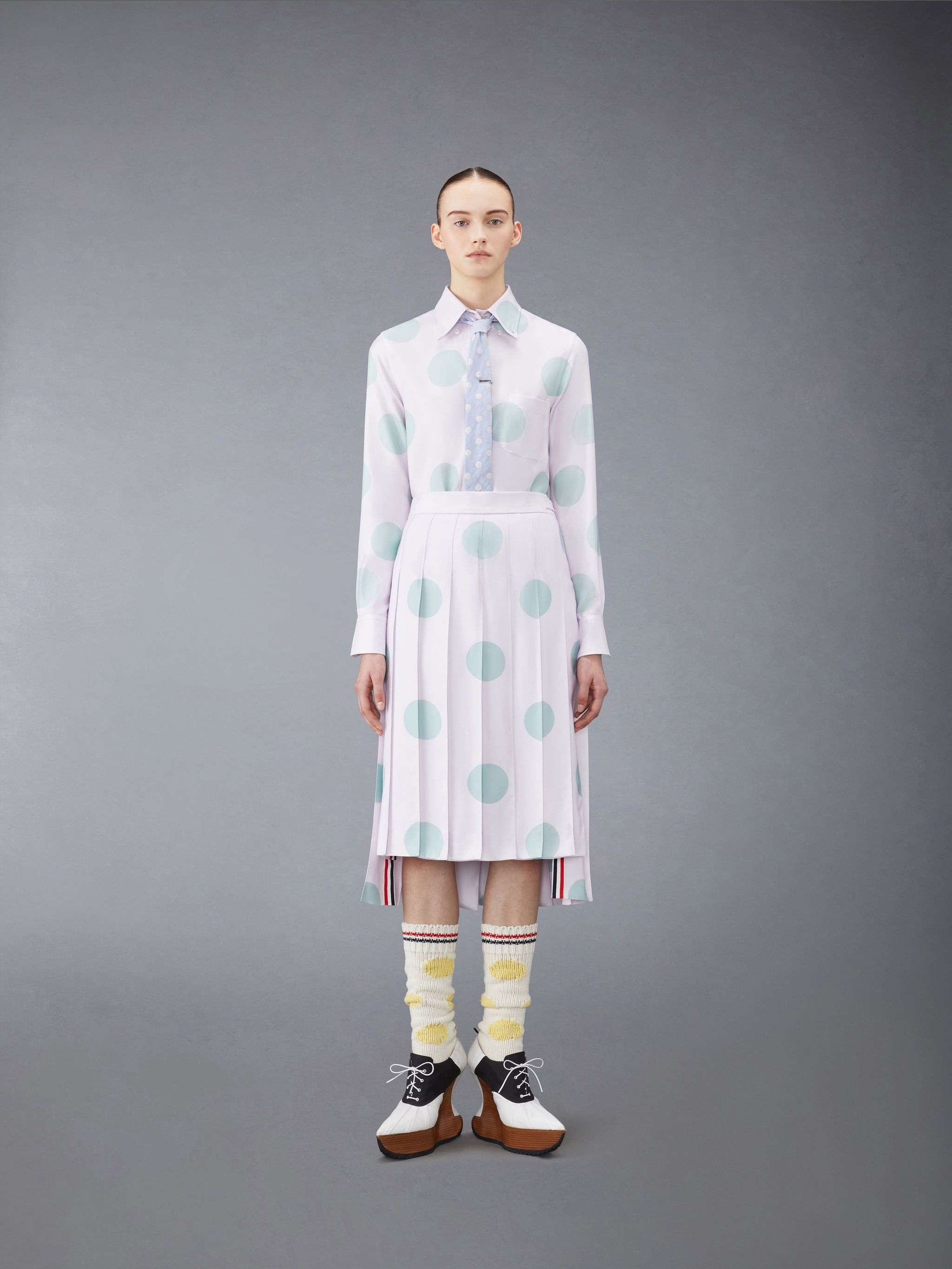Silk Twill Polka Dot Down Point Collar Shirt - 4