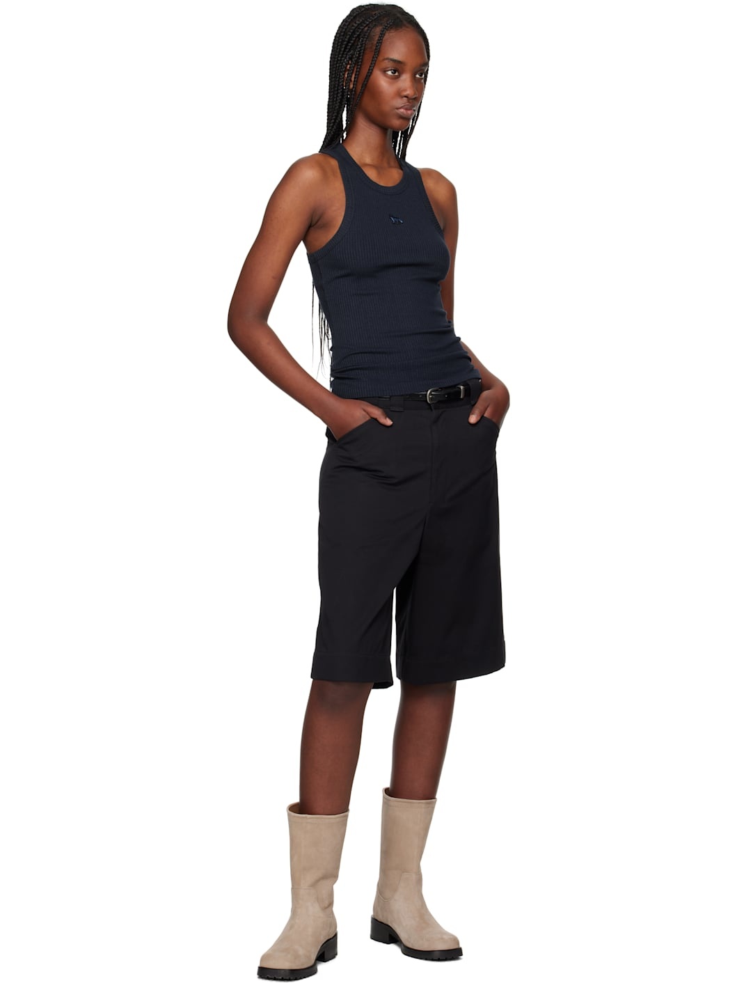 Blue Baby Fox Patch Ribbed Tank Top - 4