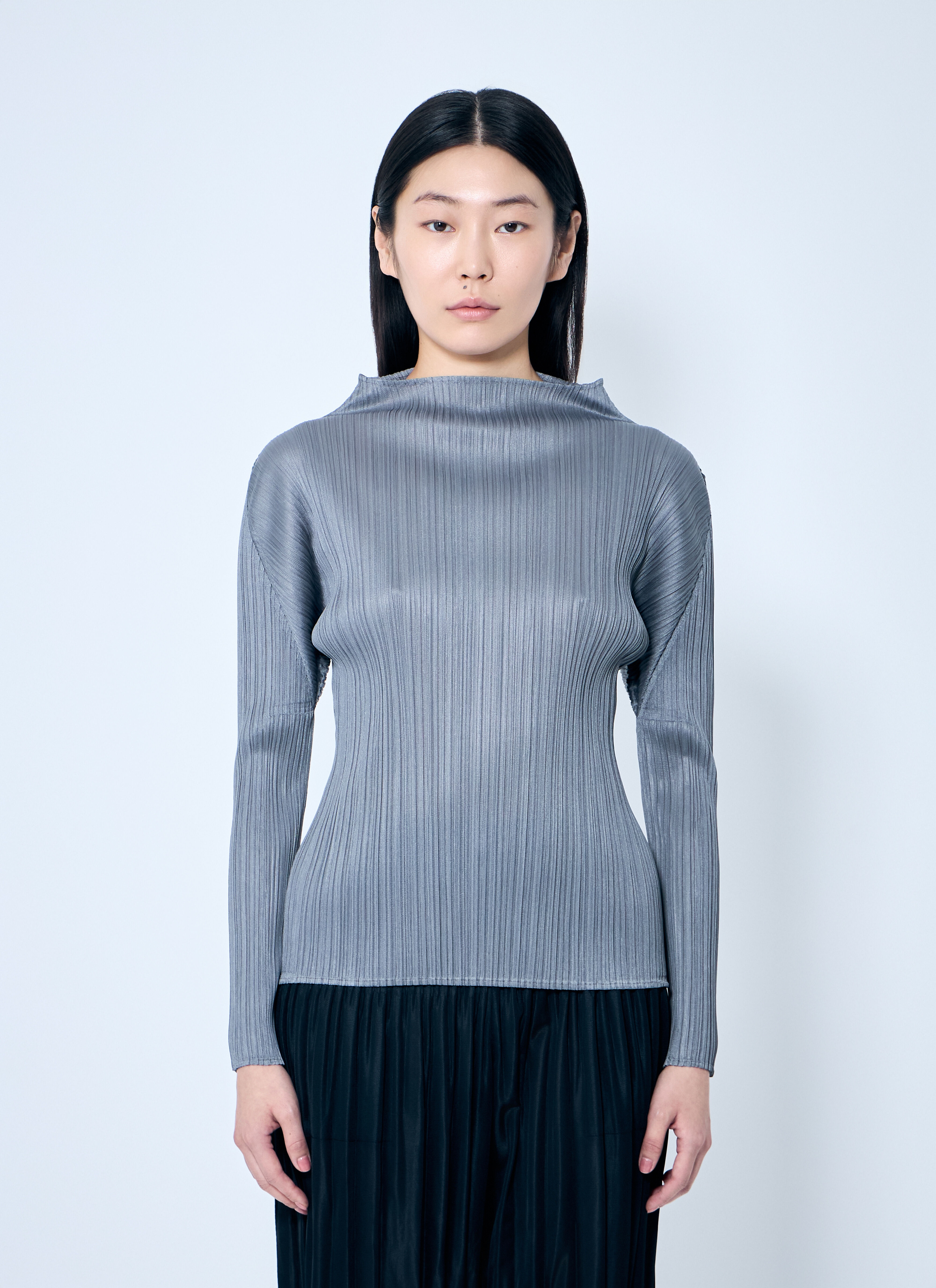 Ln Cc Pleats Please High Neck Top Pleats Please Grey High