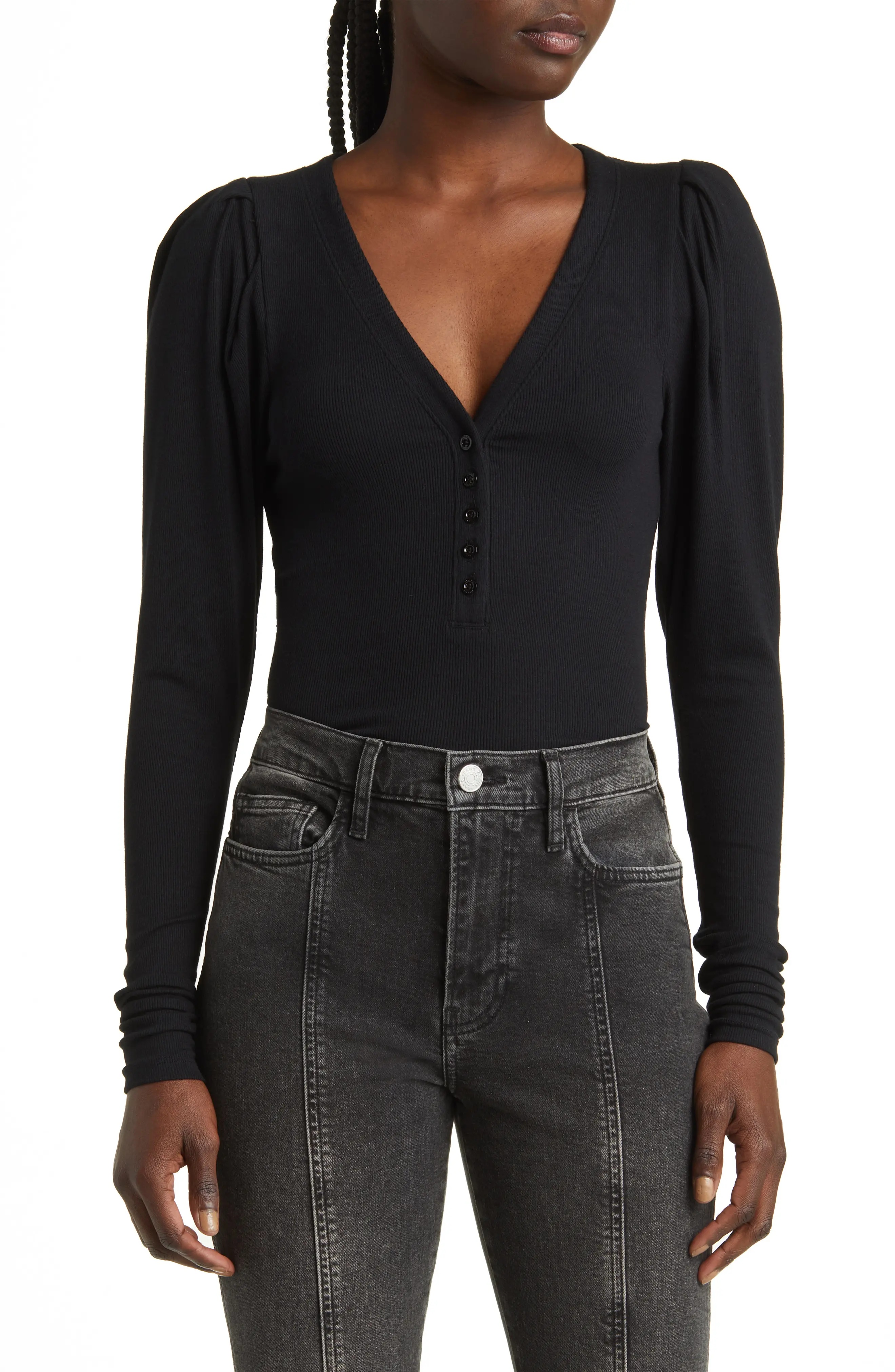 Puff Shoulder Rib Henley - 1