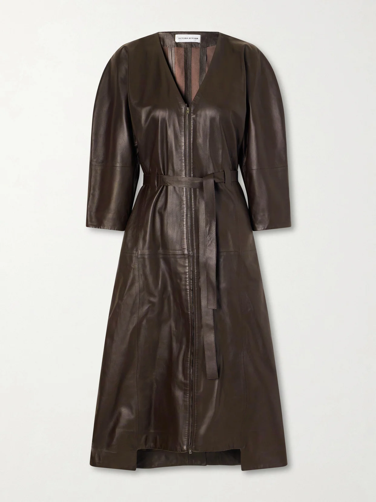 Dolman Belted Leather Midi Dress - 1