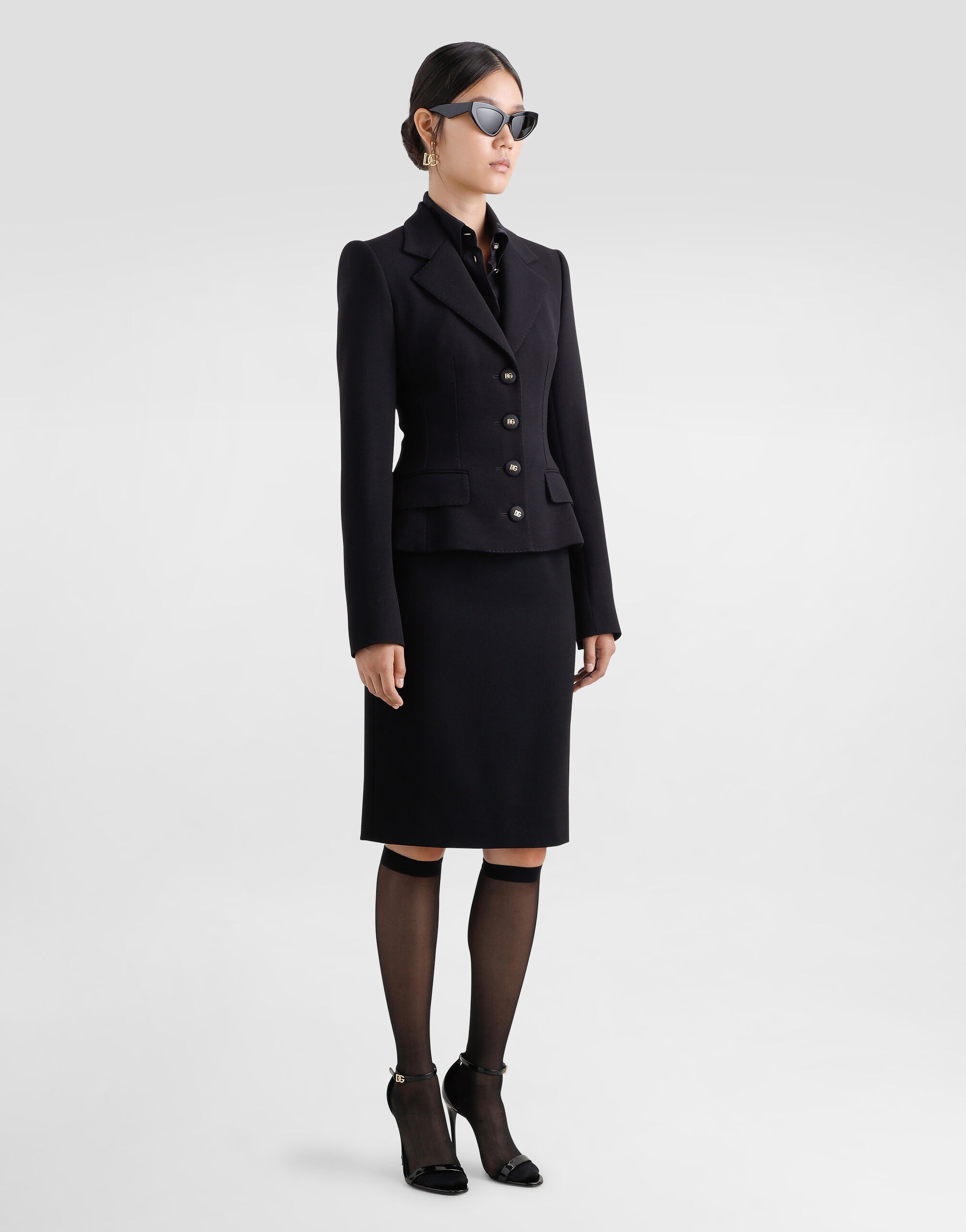 Wool midi pencil skirt with DG logo - 2