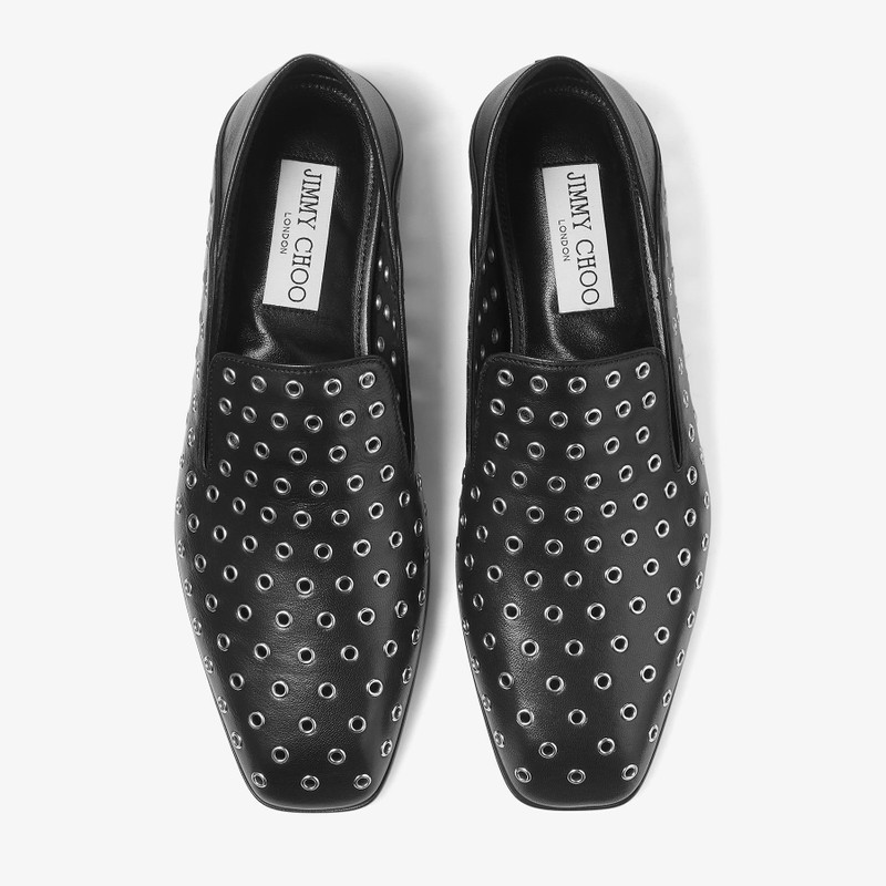 Eliot Slipper Black Metallic Nappa Leather Slippers with Eyelets 4