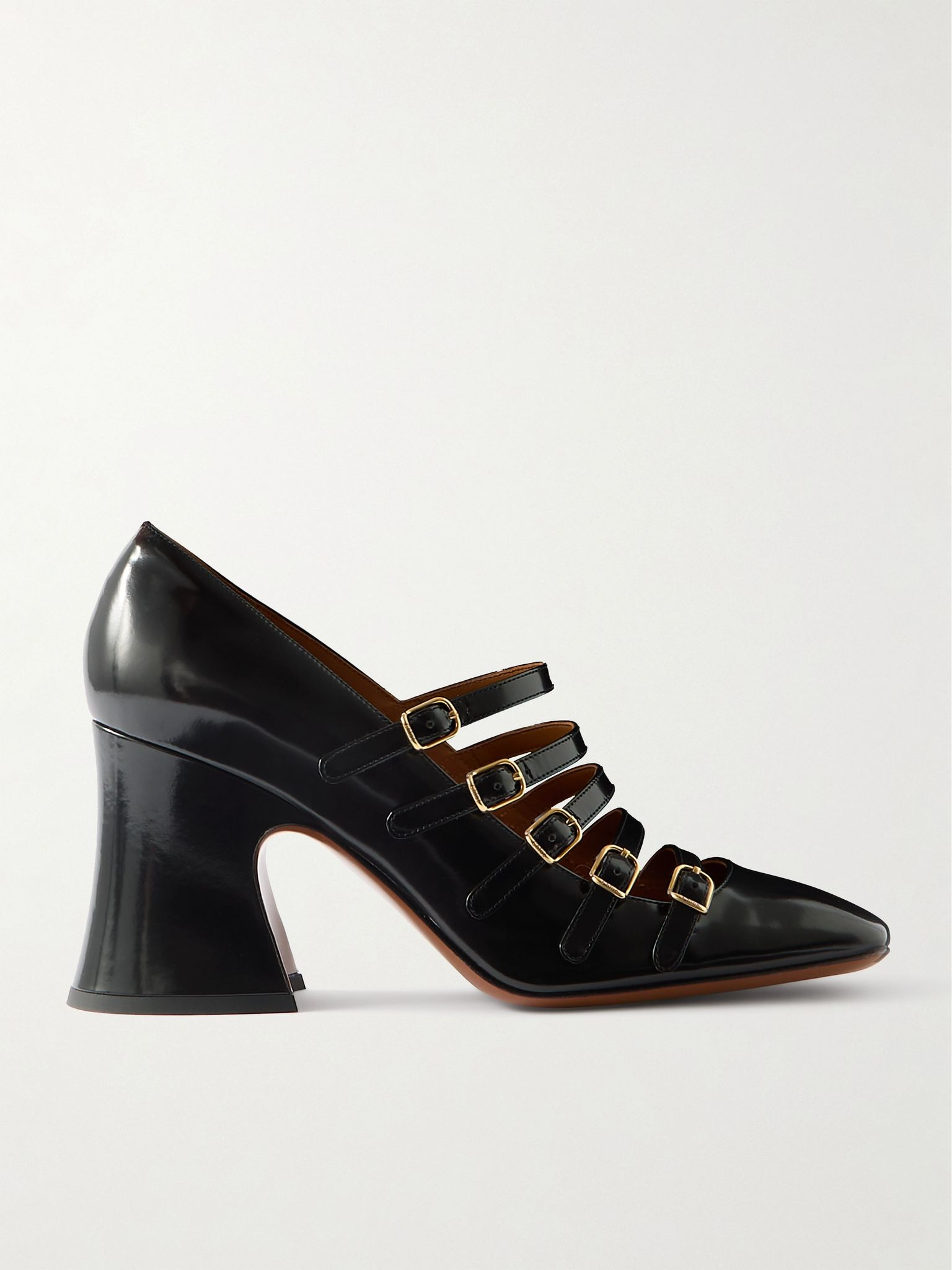 Janis buckled glossed-leather Mary Jane pumps Black - 1