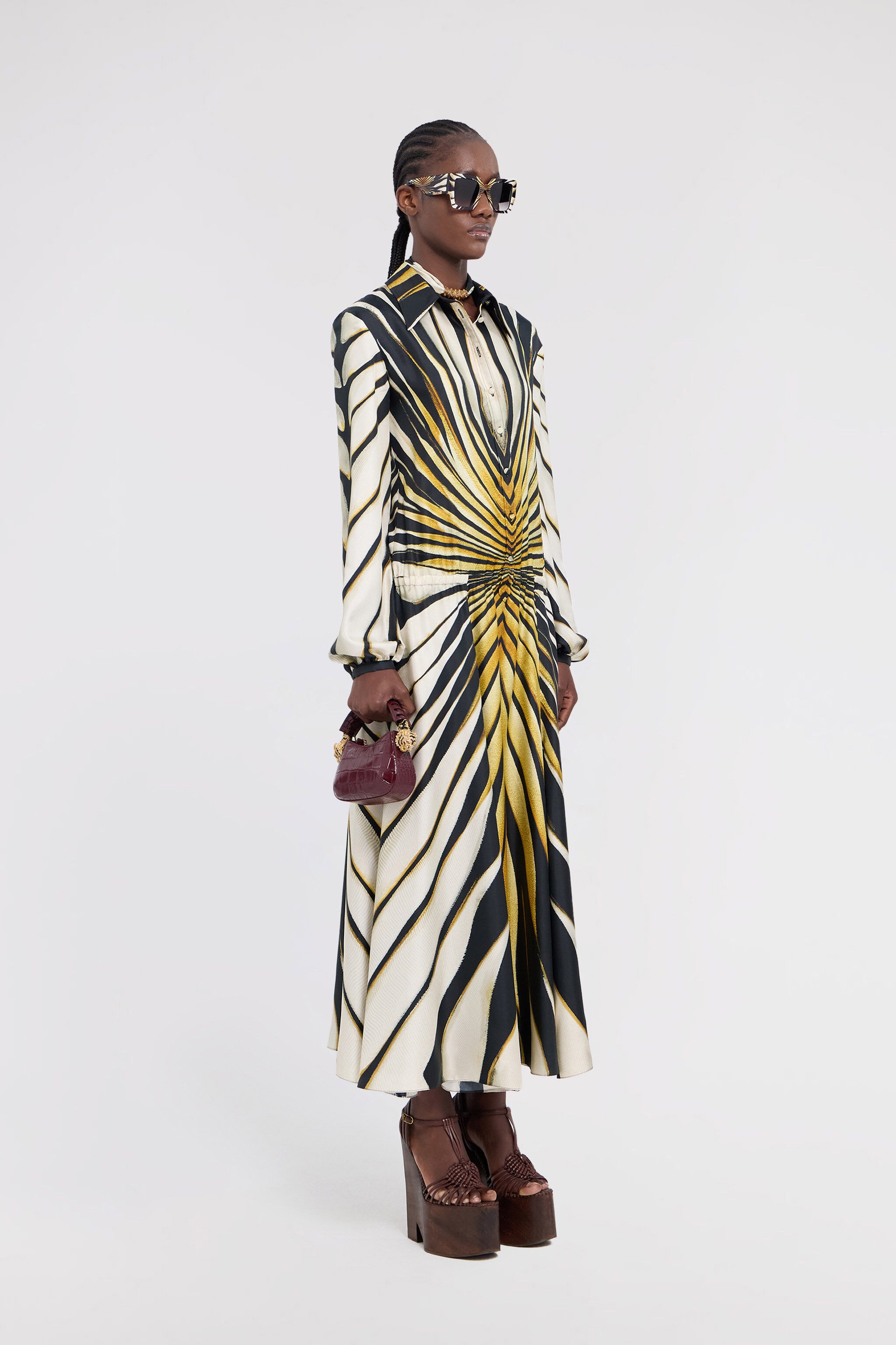 Ray Of Gold Print Silk Midi Dress - 3