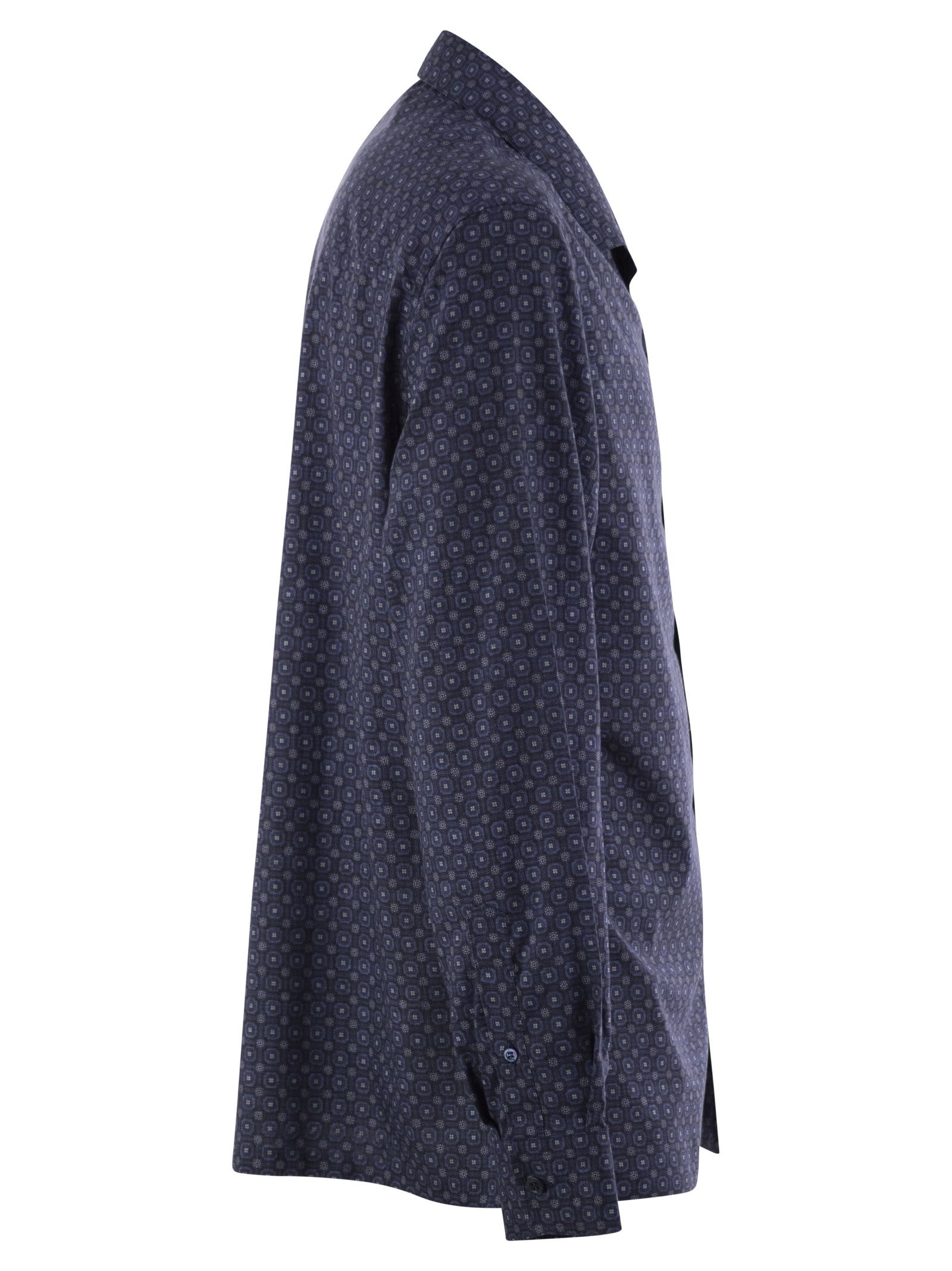 Brunello Cucinelli Men Geometric Print Easy Fit Twill Shirt With Camp Collar - 3
