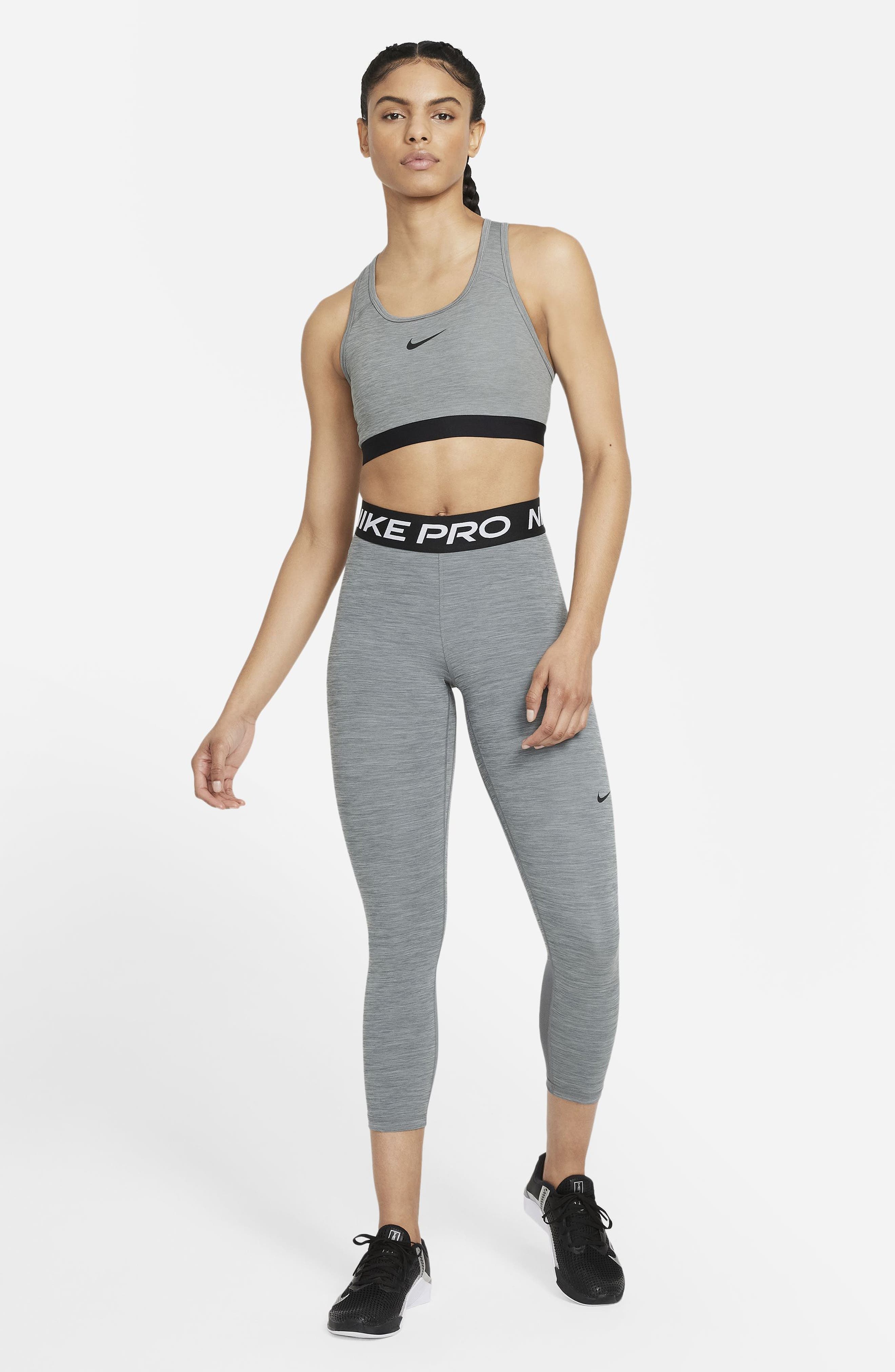 Nike Pro Mid-Rise Crop Mesh-Panel Leggings in Smoke Grey/heather/black/black at Nordstrom - 5