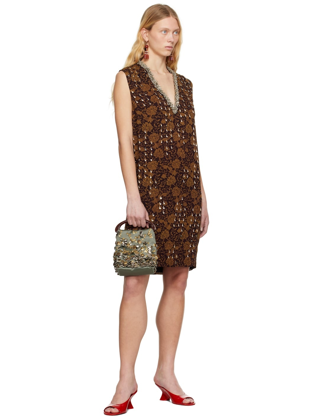 Brown Beaded Minidress - 4