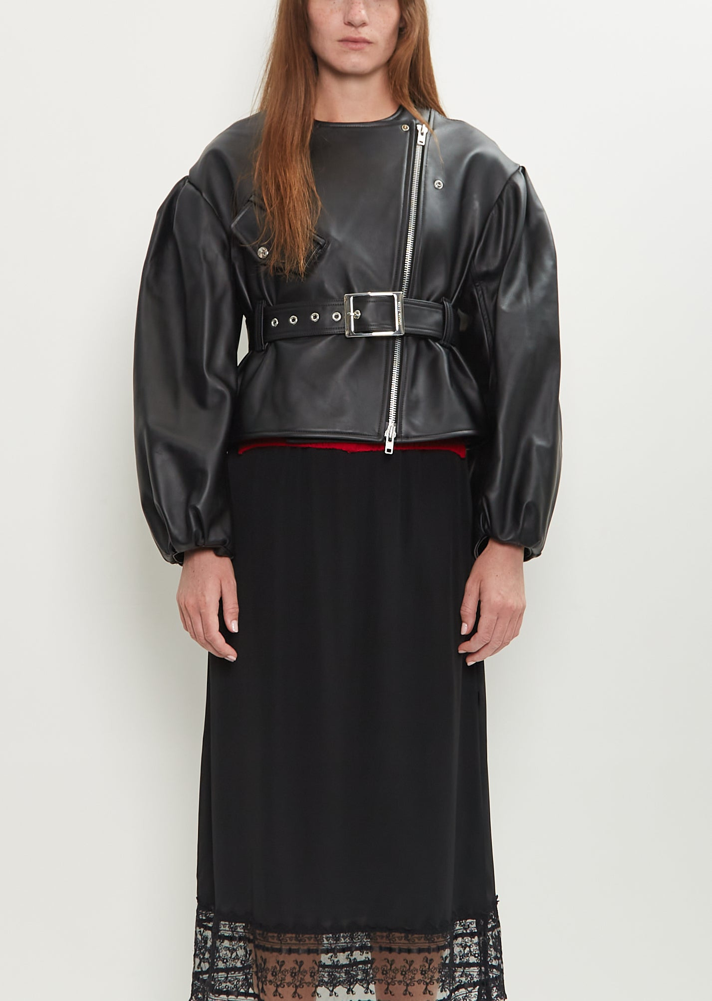 Sculpted Belt Detail Biker Jacket - 1