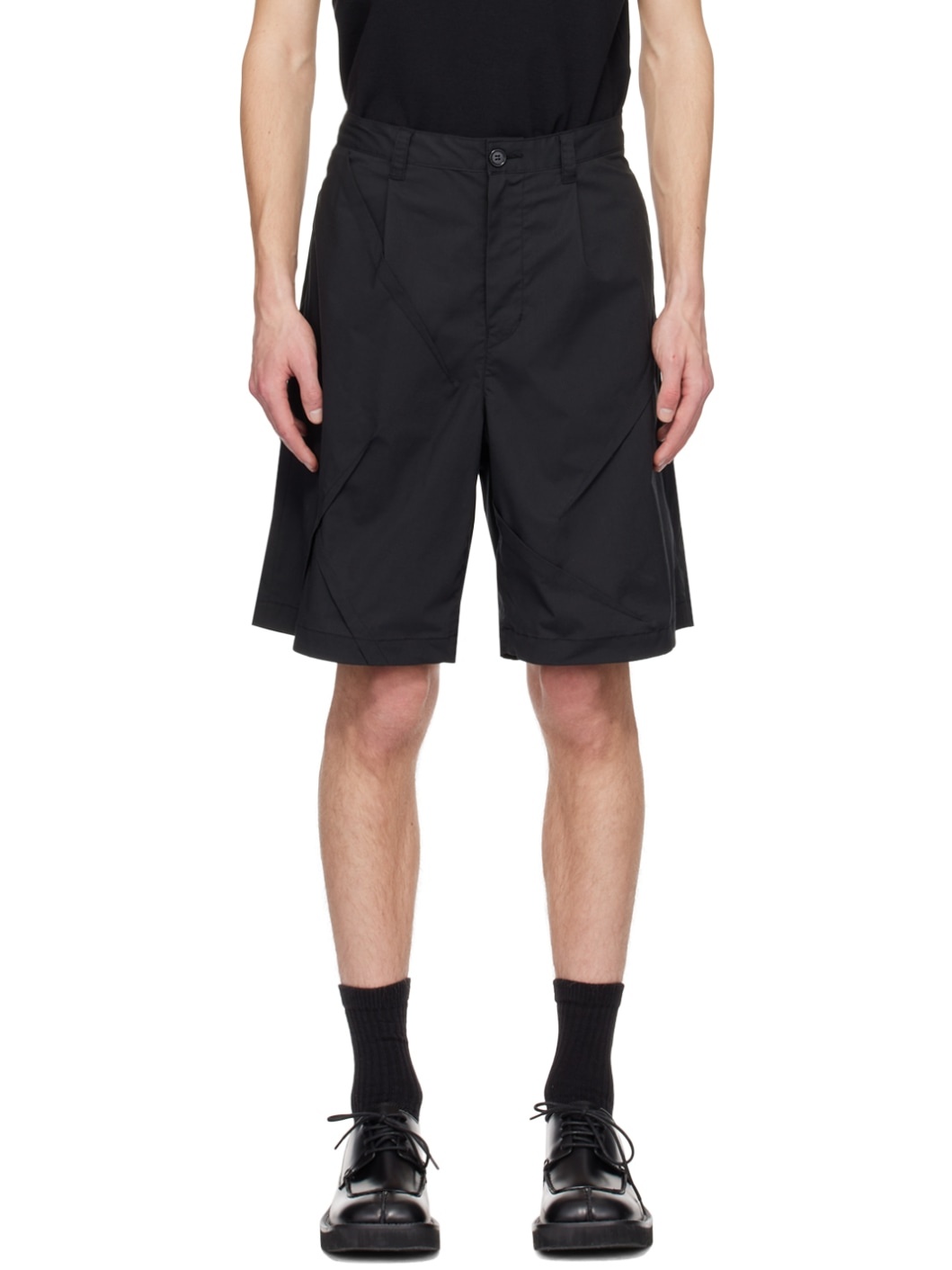 Black Paneled Shorts - 1