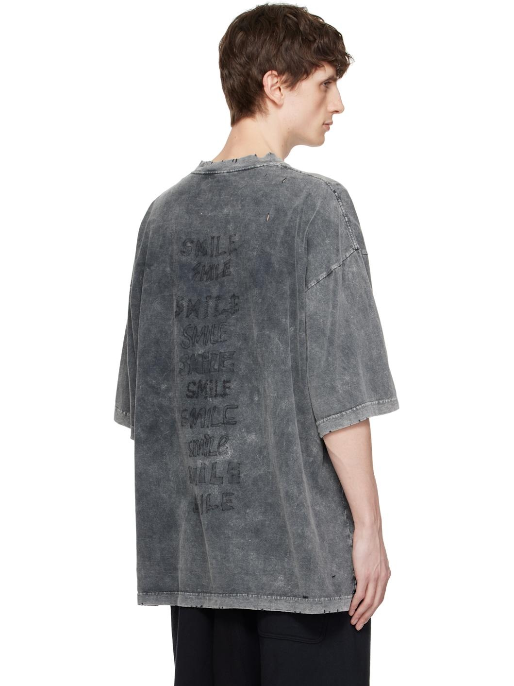 Black Bleached Smily Face Print T-shirt - 3