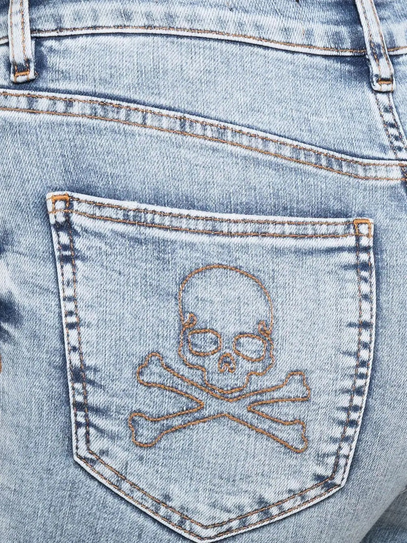 Skull embroidery skinny jeans 5
