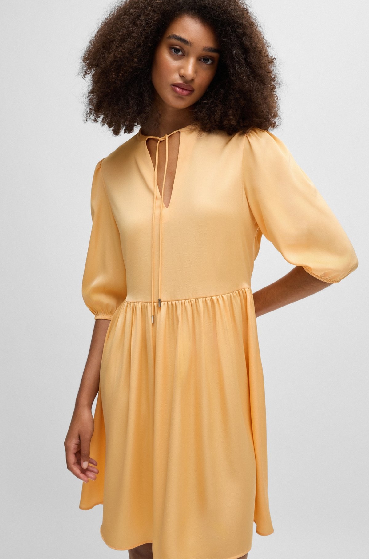 HAMMERED-SATIN DRESS WITH TIE NECKLINE - 6