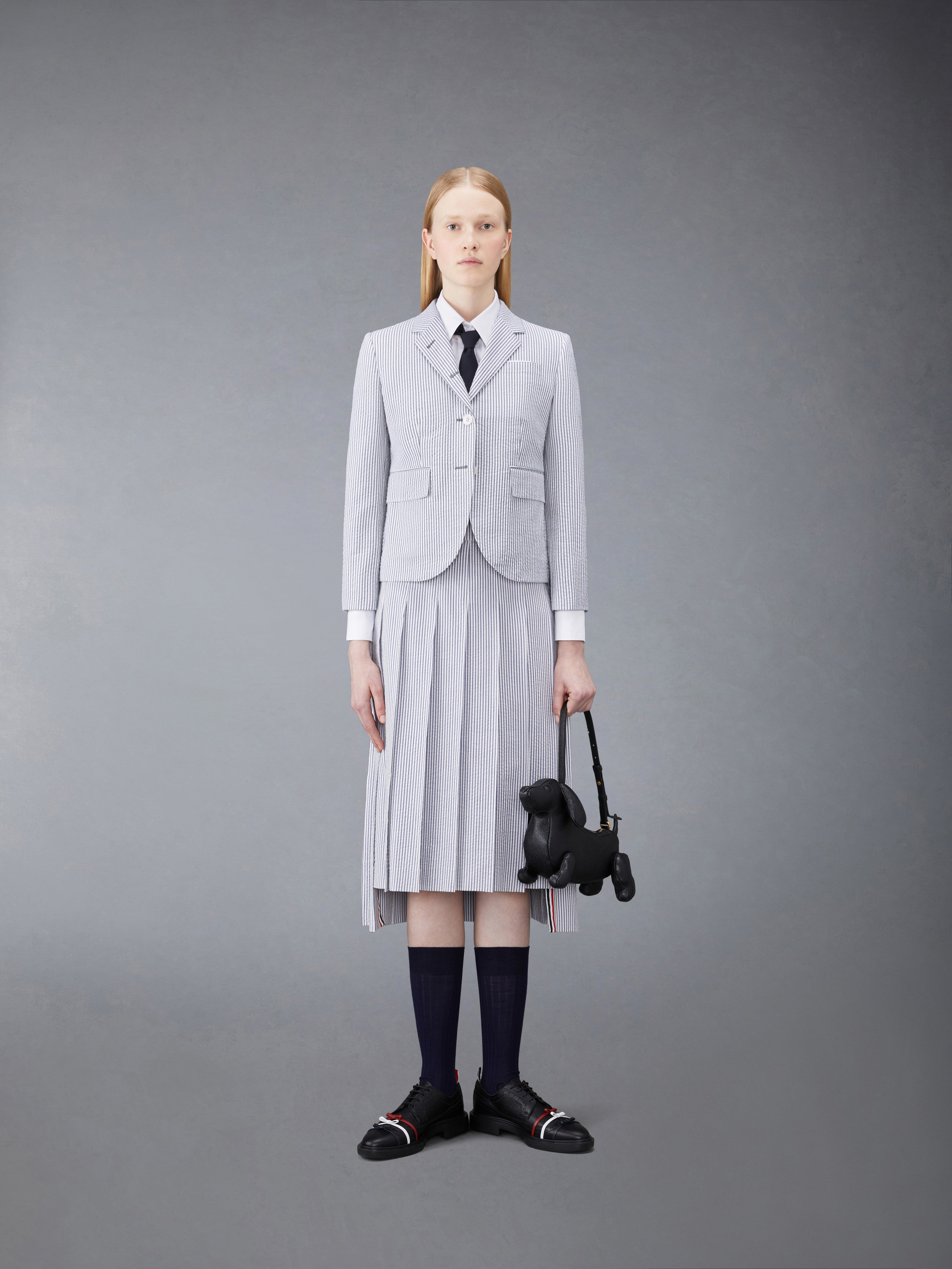 BELOW KNEE DROPPED BACK PLEATED SKIRT IN SEERSUCKER - 4