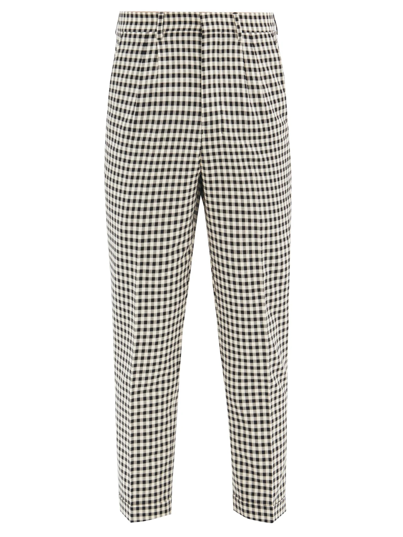 Checked pleated cotton trousers - 1