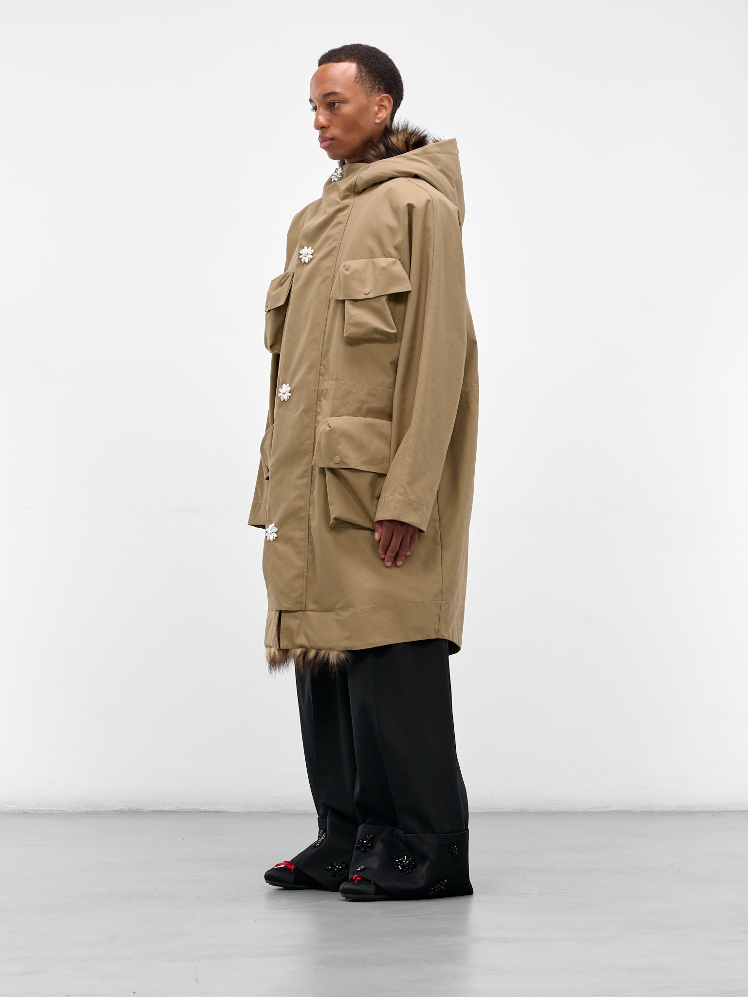 Beige Fur Lined Fishtail Parka - 2