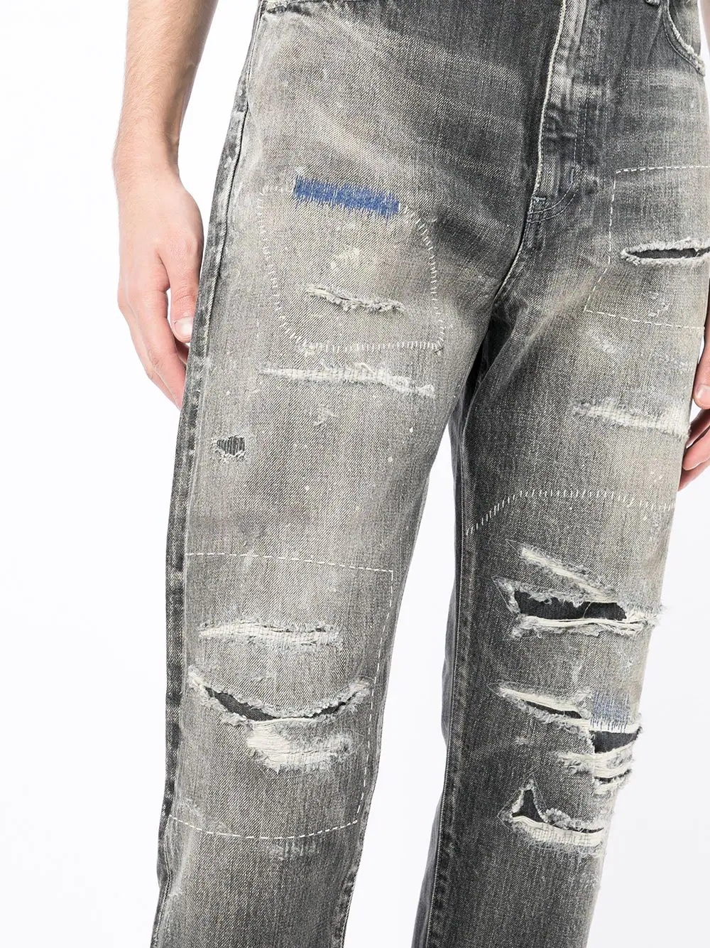 distressed straight-leg jeans - 5