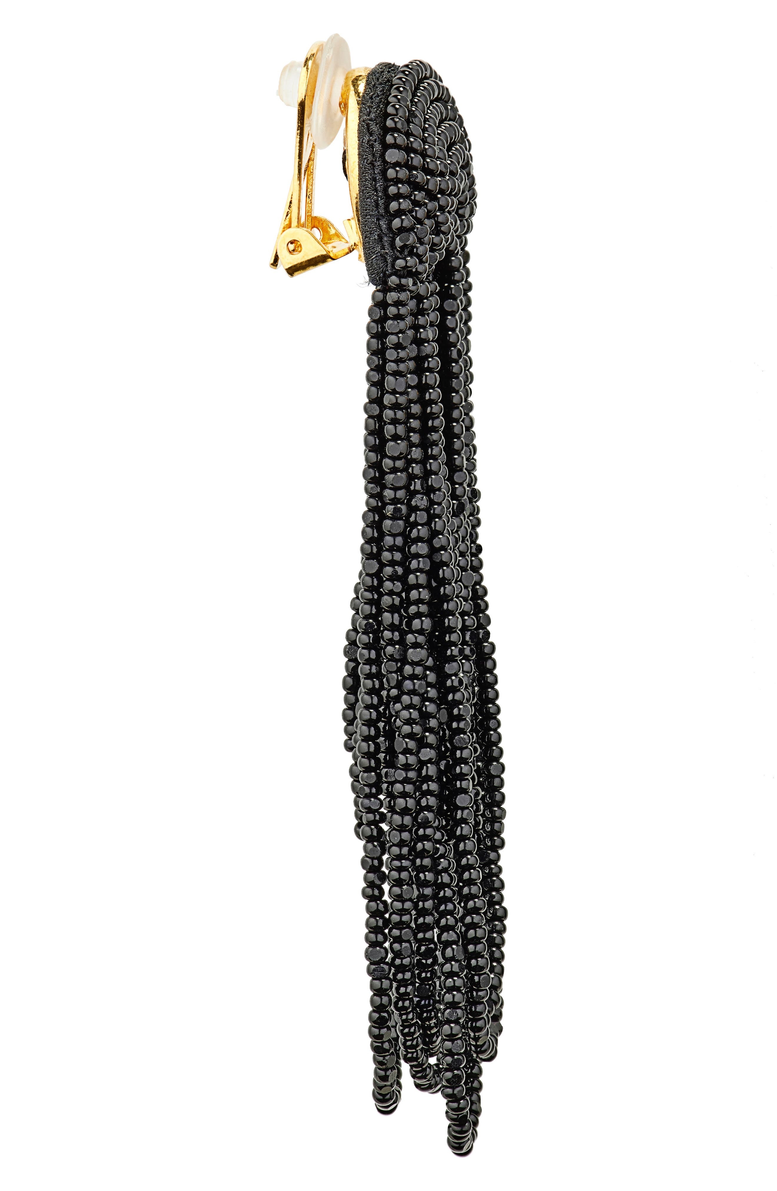 Oscar de la Renta Beaded Double Curtain Clip-On Drop Earrings in Black at Nordstrom - 6