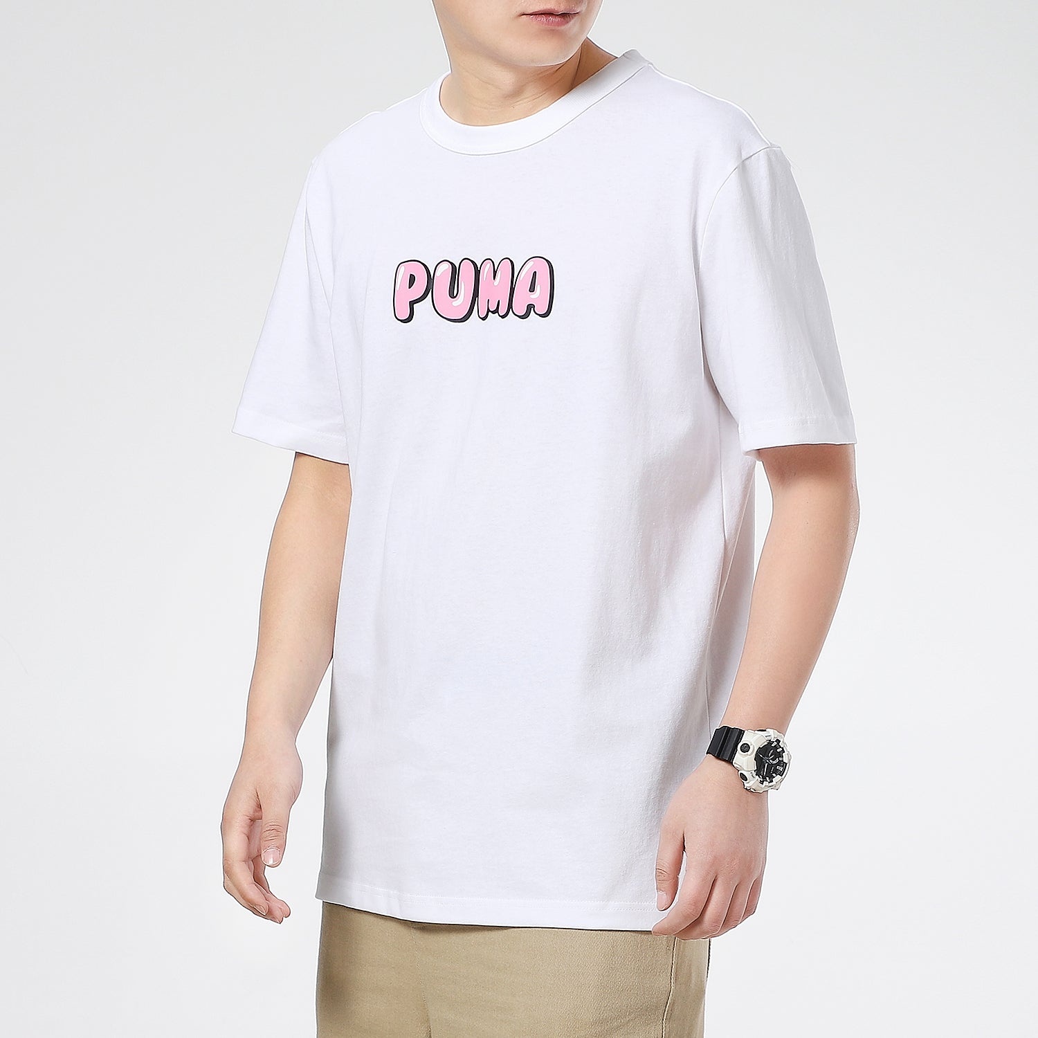 PUMA Downtown Graphic T-Shirt 'White Pink' 531335-02 - 5