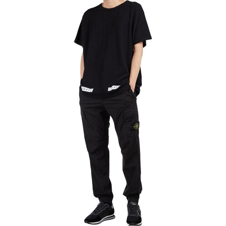 Off-White SS21 Cotton Stripe Printing Pattern Round Neck Short Sleeve Black OMAA002G20JER0091034 - 3