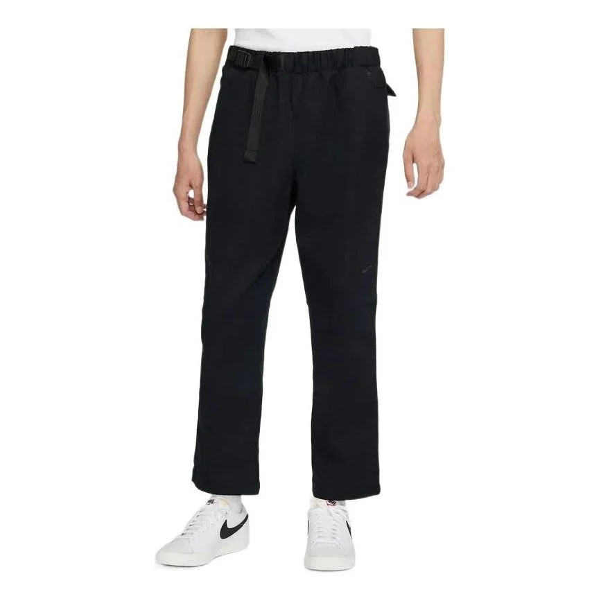 Men's Nike Solid Color Logo Embroidered Elastic Waistband Straight Casual Pants/Trousers Black DQ429 - 1