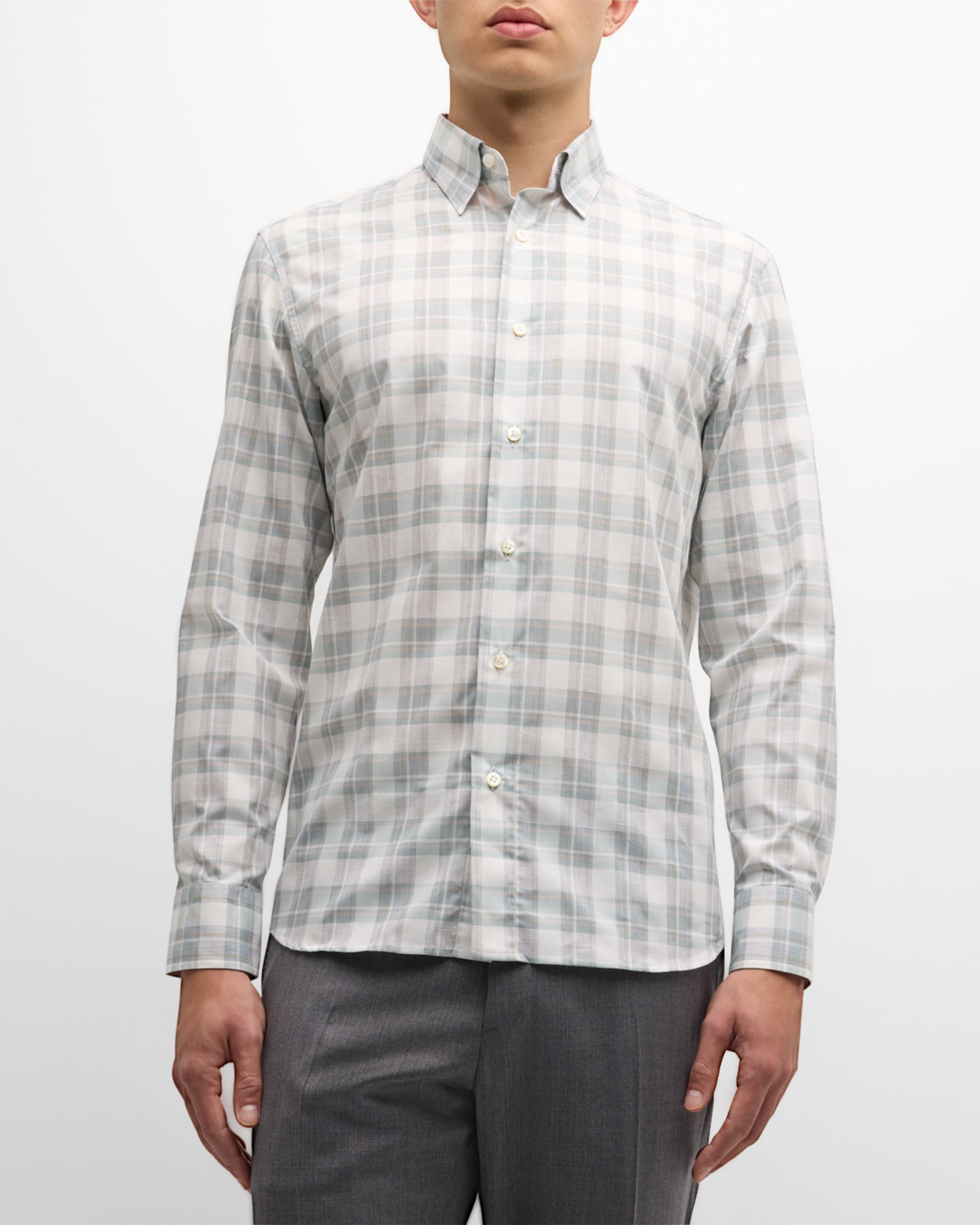 Men's Cotton-Linen Plaid Sport Shirt - 2