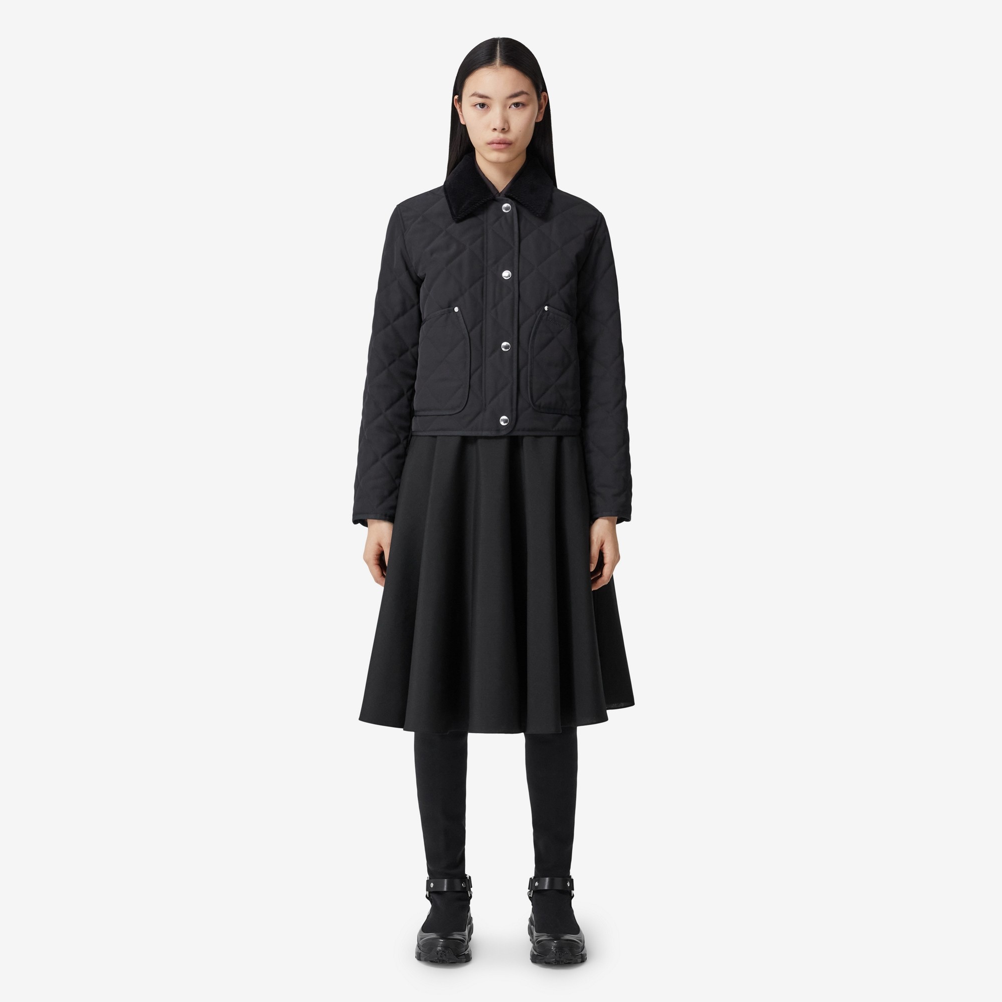 Corduroy Collar Diamond Quilted Cropped Barn Jacket - 2