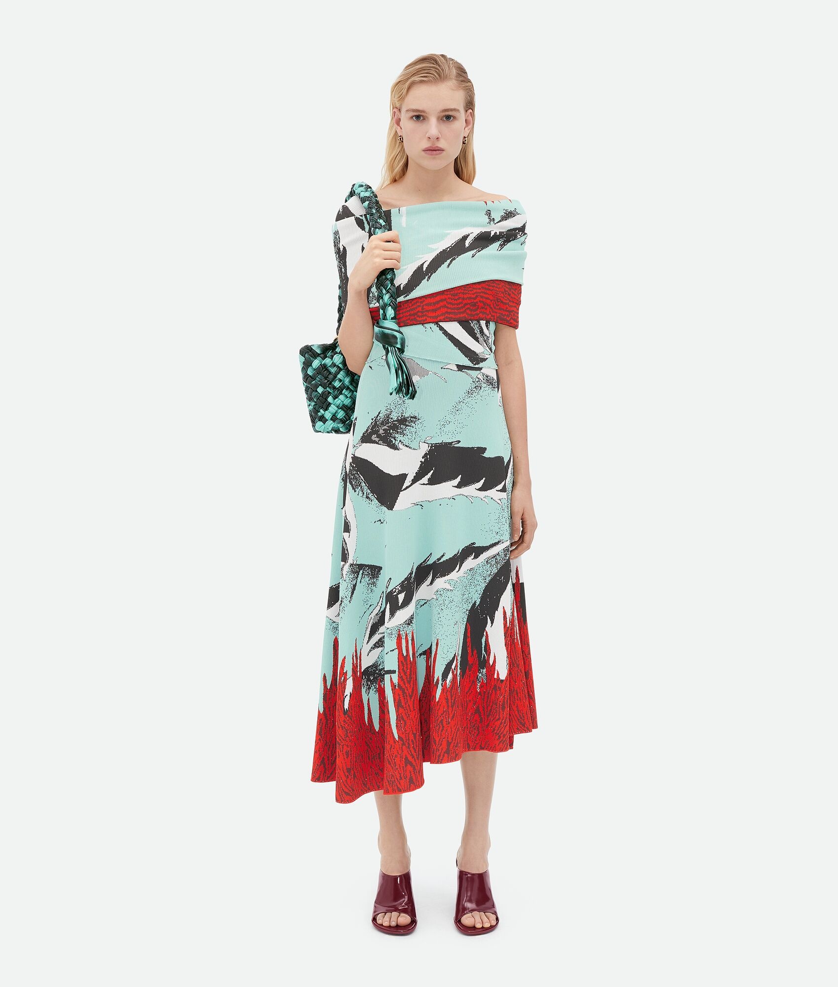 Graphic Viscose Jacquard Asymmetric Midi Dress - 5